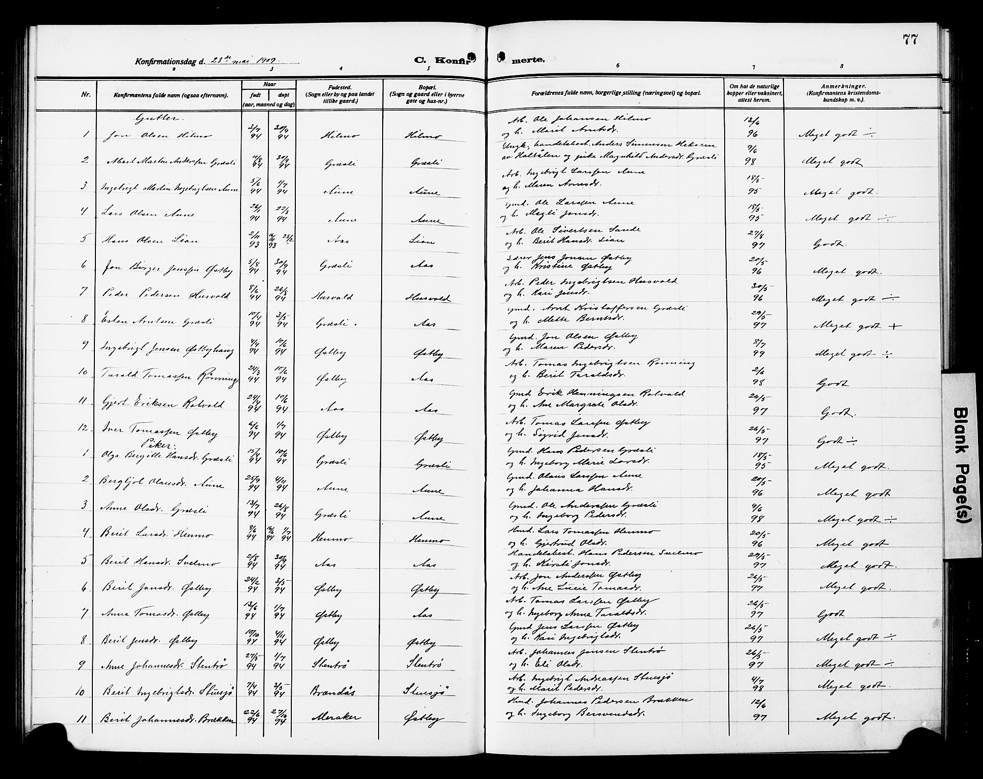 Ministerialprotokoller, klokkerbøker og fødselsregistre - Sør-Trøndelag, AV/SAT-A-1456/698/L1168: Parish register (copy) no. 698C05, 1908-1930, p. 77