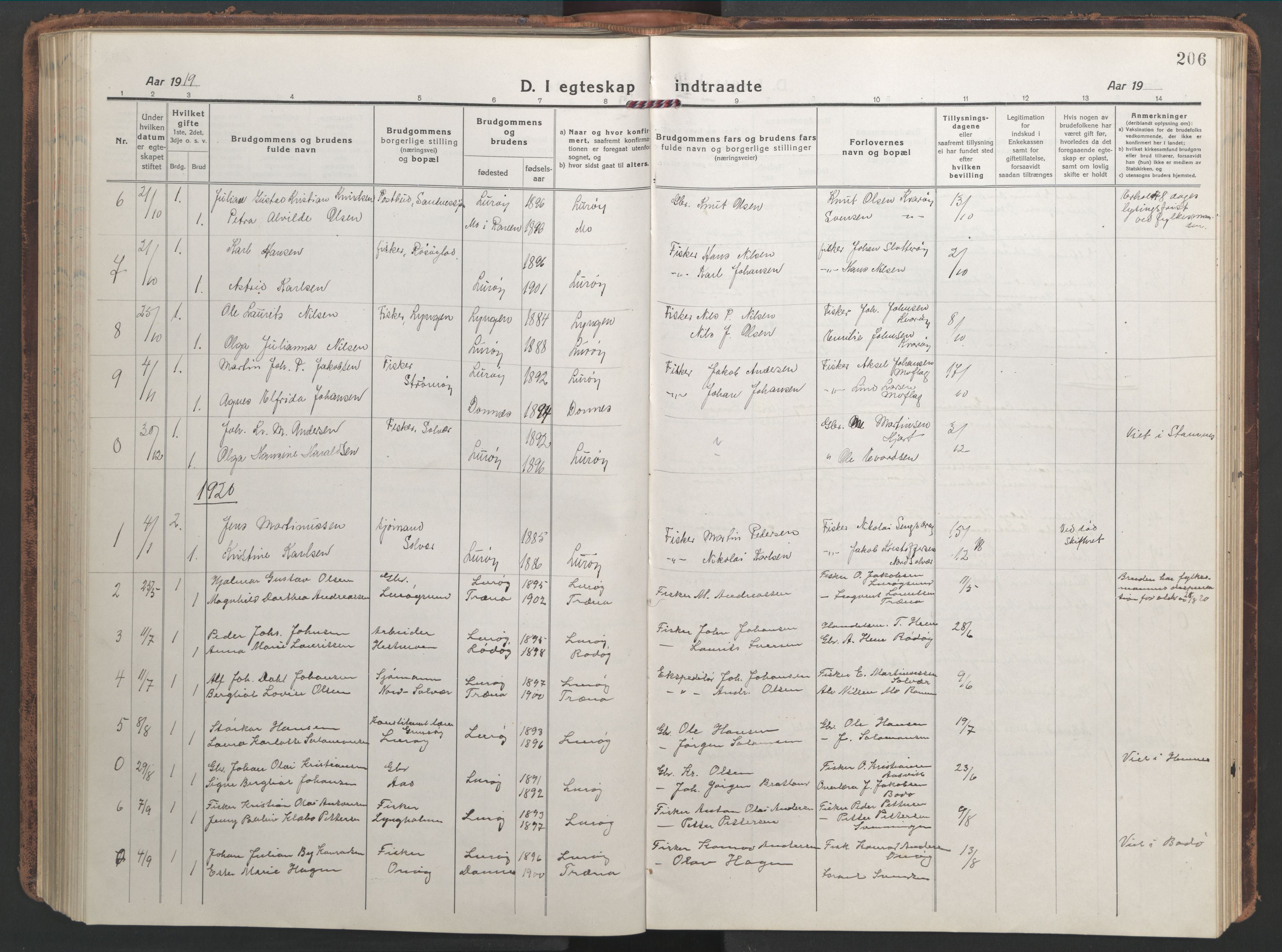 Ministerialprotokoller, klokkerbøker og fødselsregistre - Nordland, AV/SAT-A-1459/839/L0574: Parish register (copy) no. 839C04, 1918-1950, p. 206