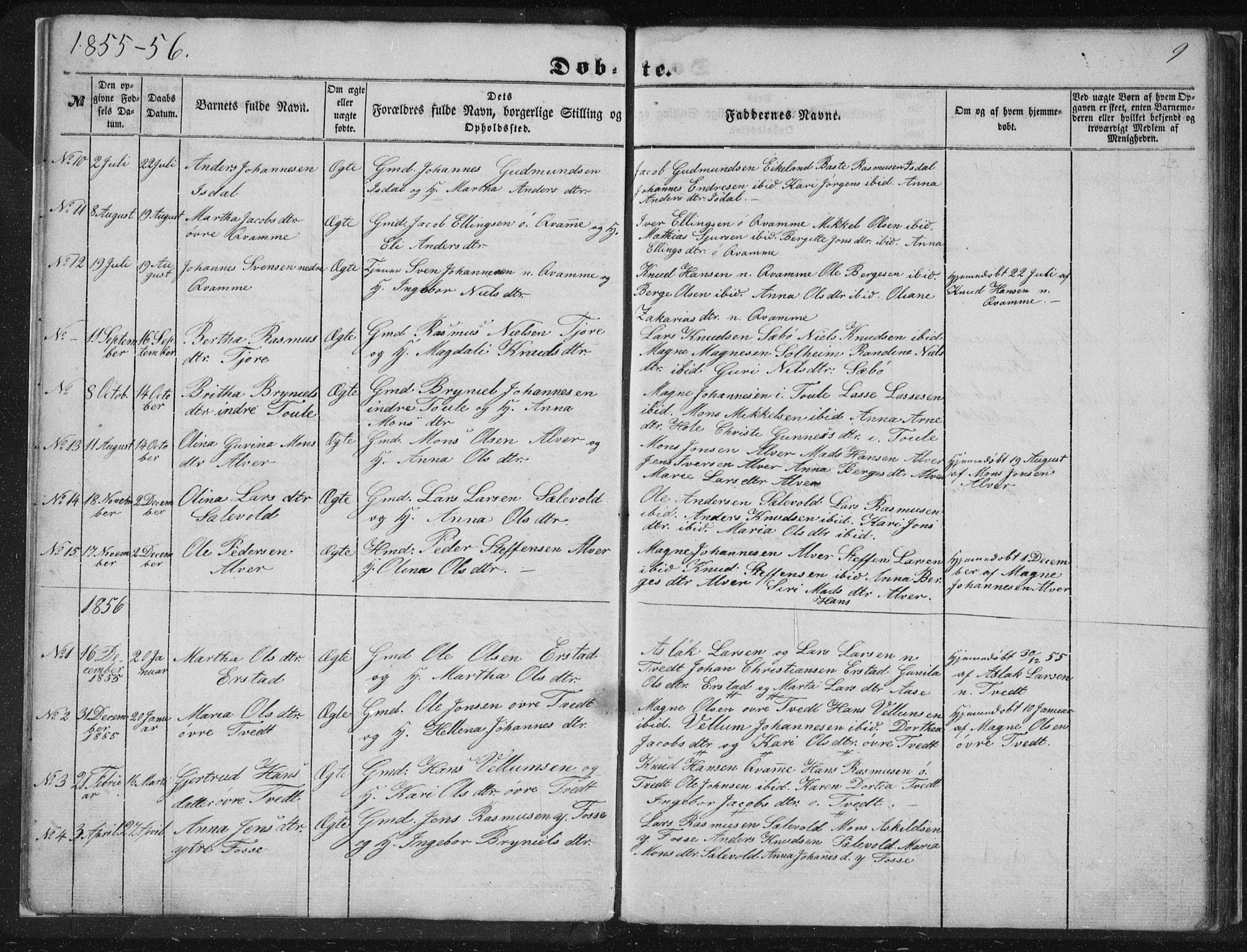 Alversund Sokneprestembete, SAB/A-73901/H/Ha/Hab: Parish register (copy) no. A 1, 1852-1864, p. 9