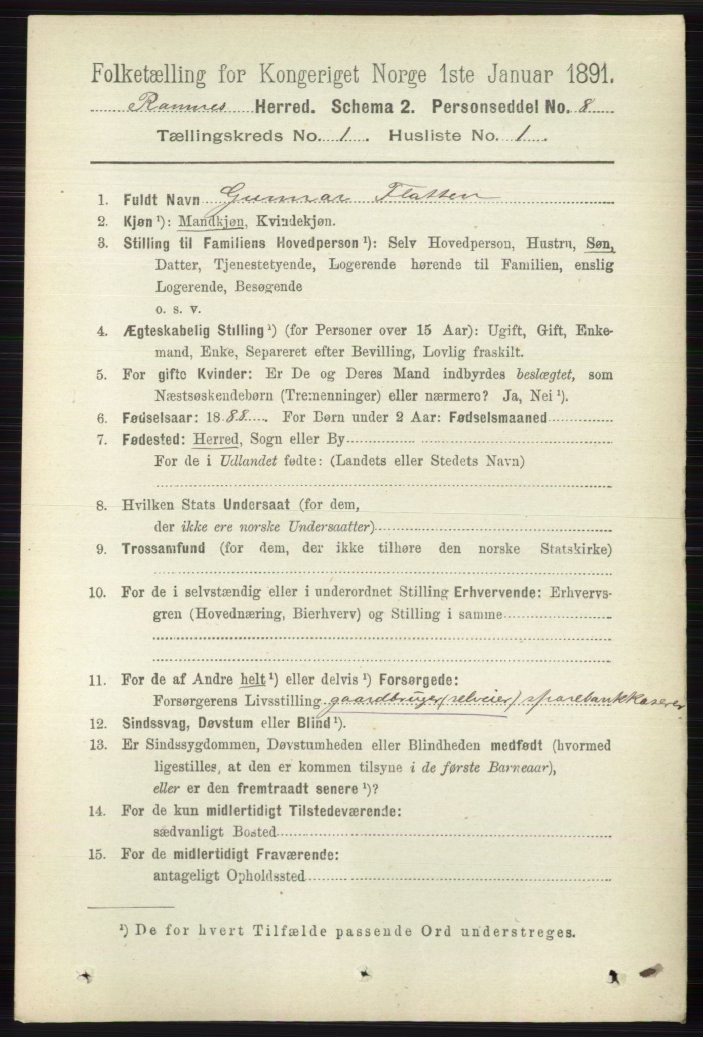 RA, 1891 census for 0718 Ramnes, 1891, p. 100