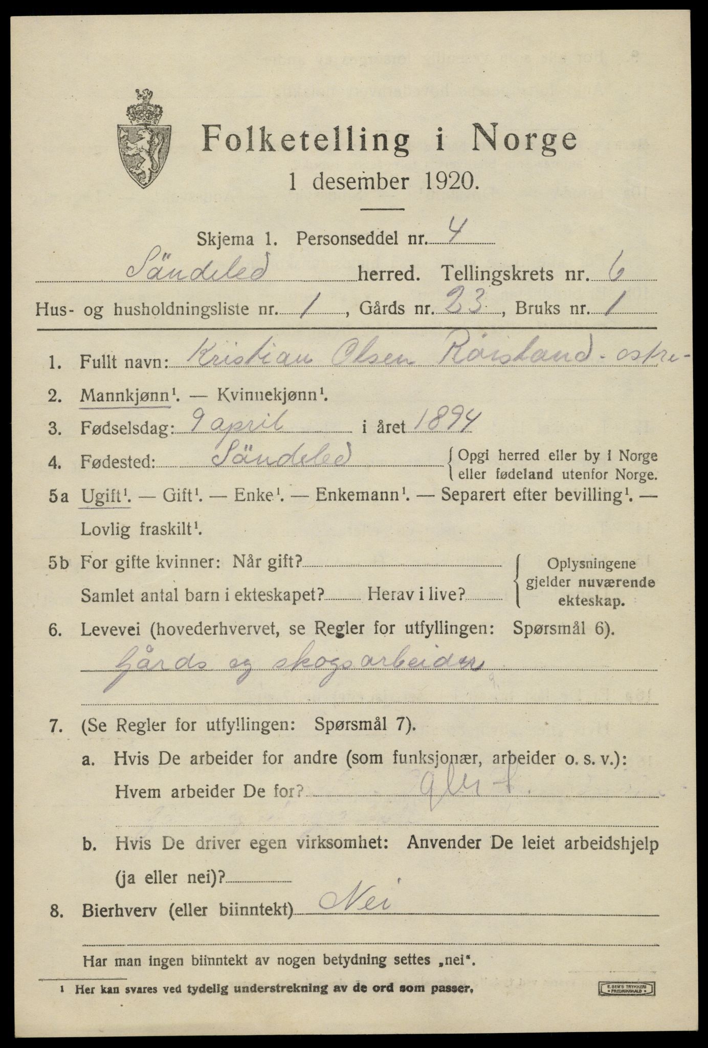 SAK, 1920 census for Søndeled, 1920, p. 3701