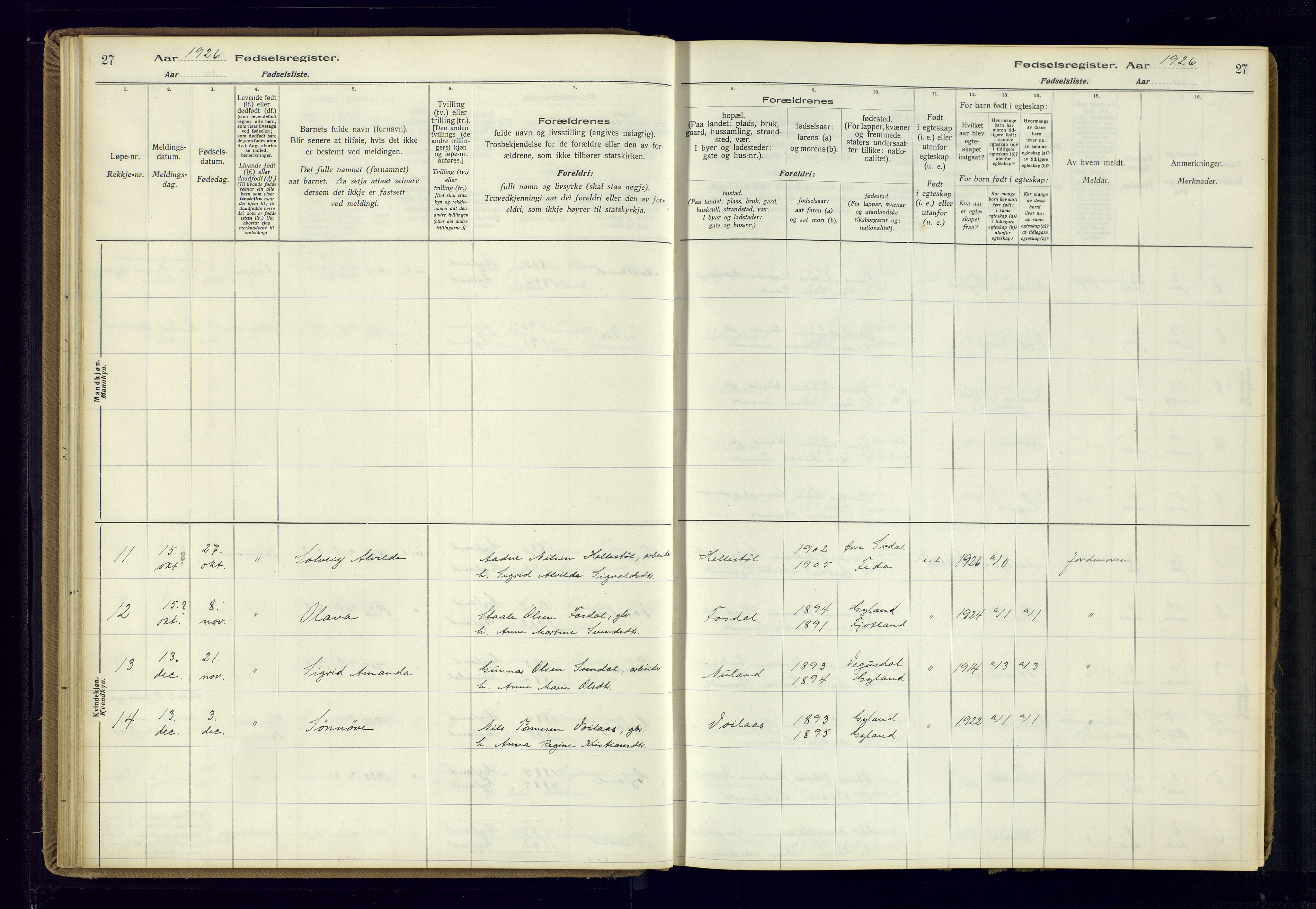 Bakke sokneprestkontor, AV/SAK-1111-0002/J/Ja/L0002: Birth register no. A-VI-19, 1916-1982, p. 27