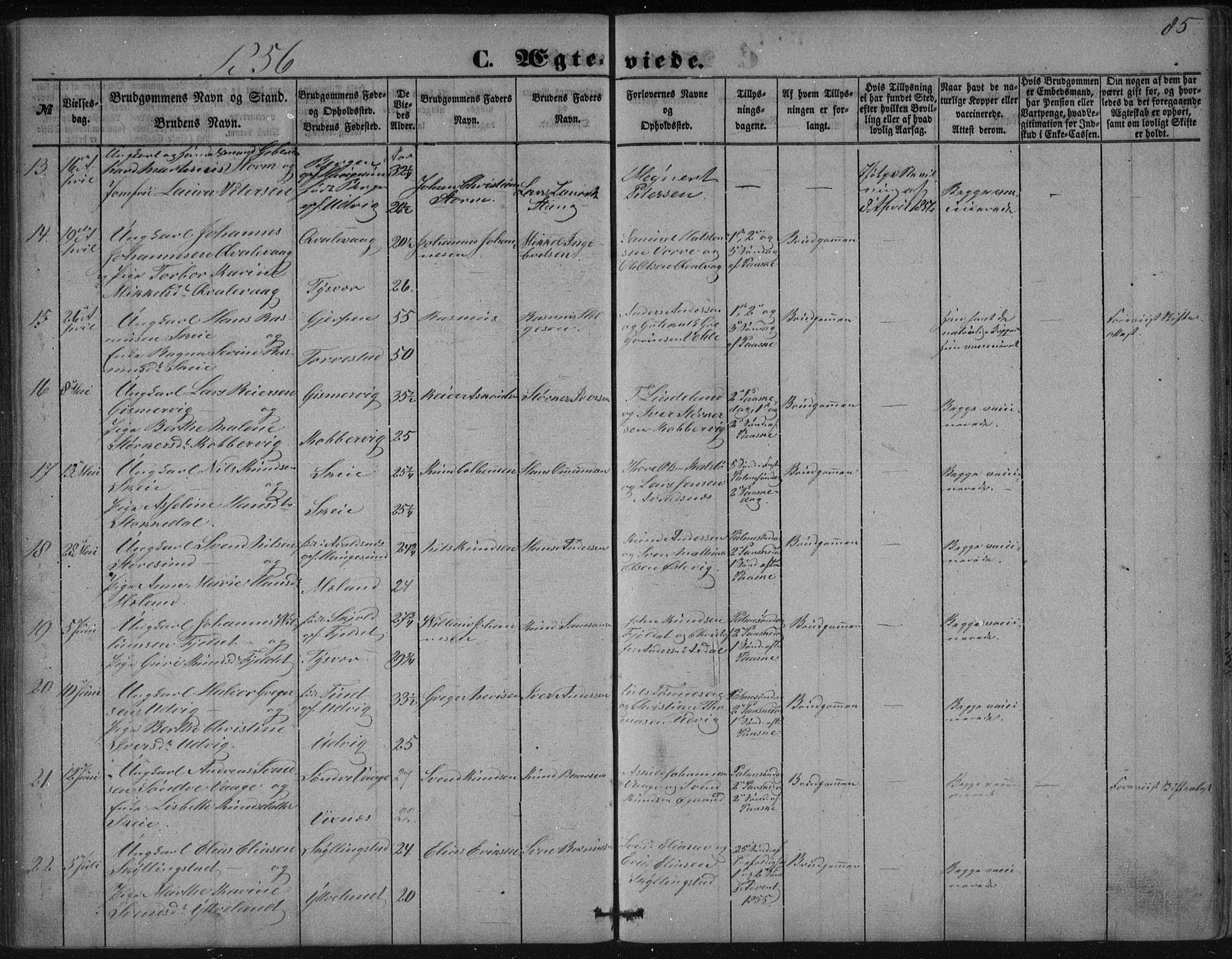 Avaldsnes sokneprestkontor, AV/SAST-A -101851/H/Ha/Haa/L0009: Parish register (official) no. A 9, 1853-1865, p. 85