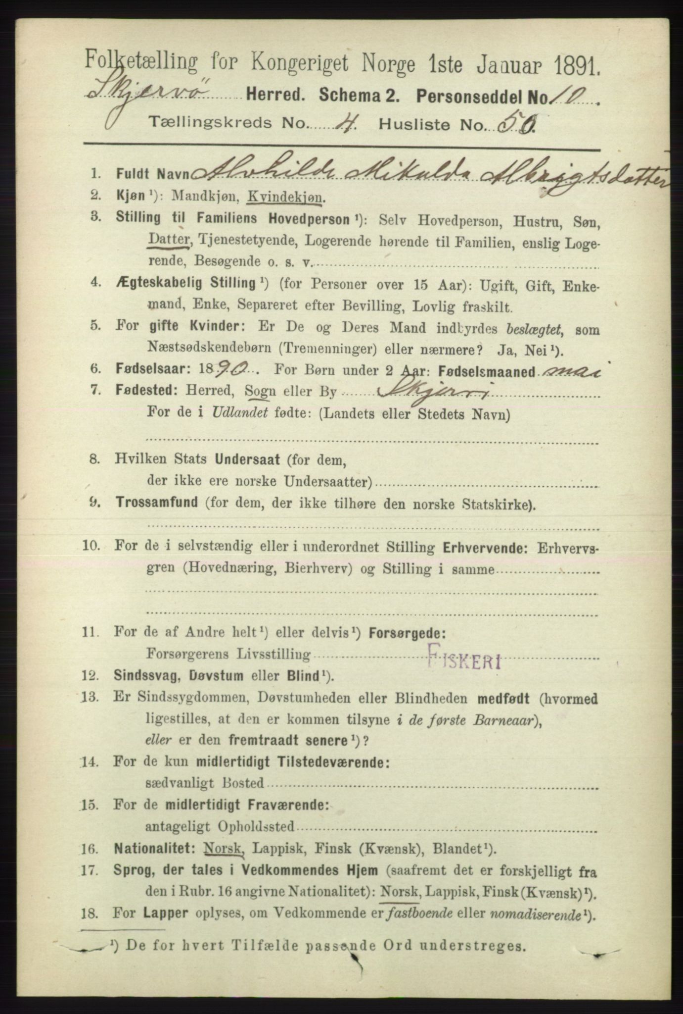 RA, 1891 census for 1941 Skjervøy, 1891, p. 2701