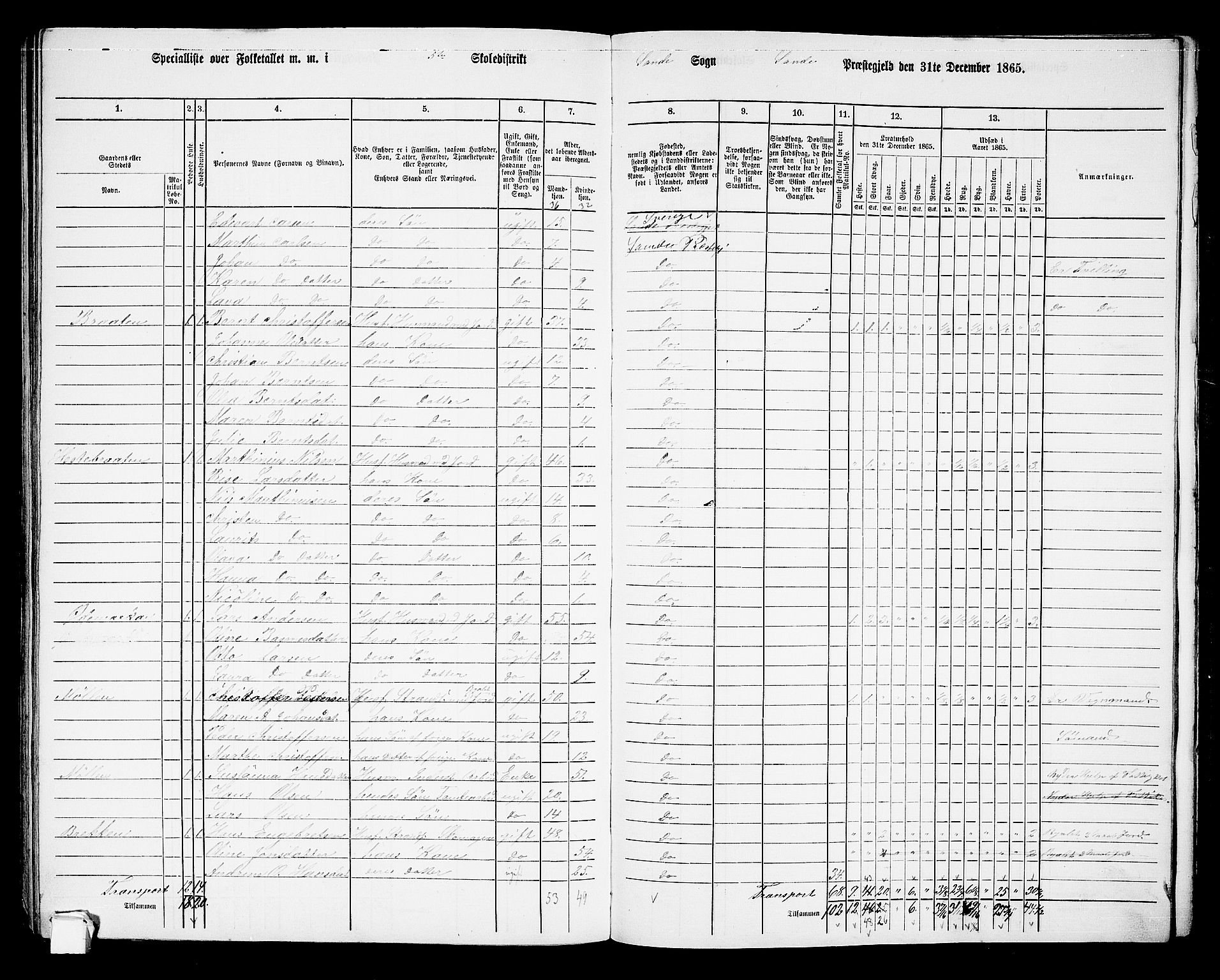 RA, 1865 census for Sande, 1865, p. 115