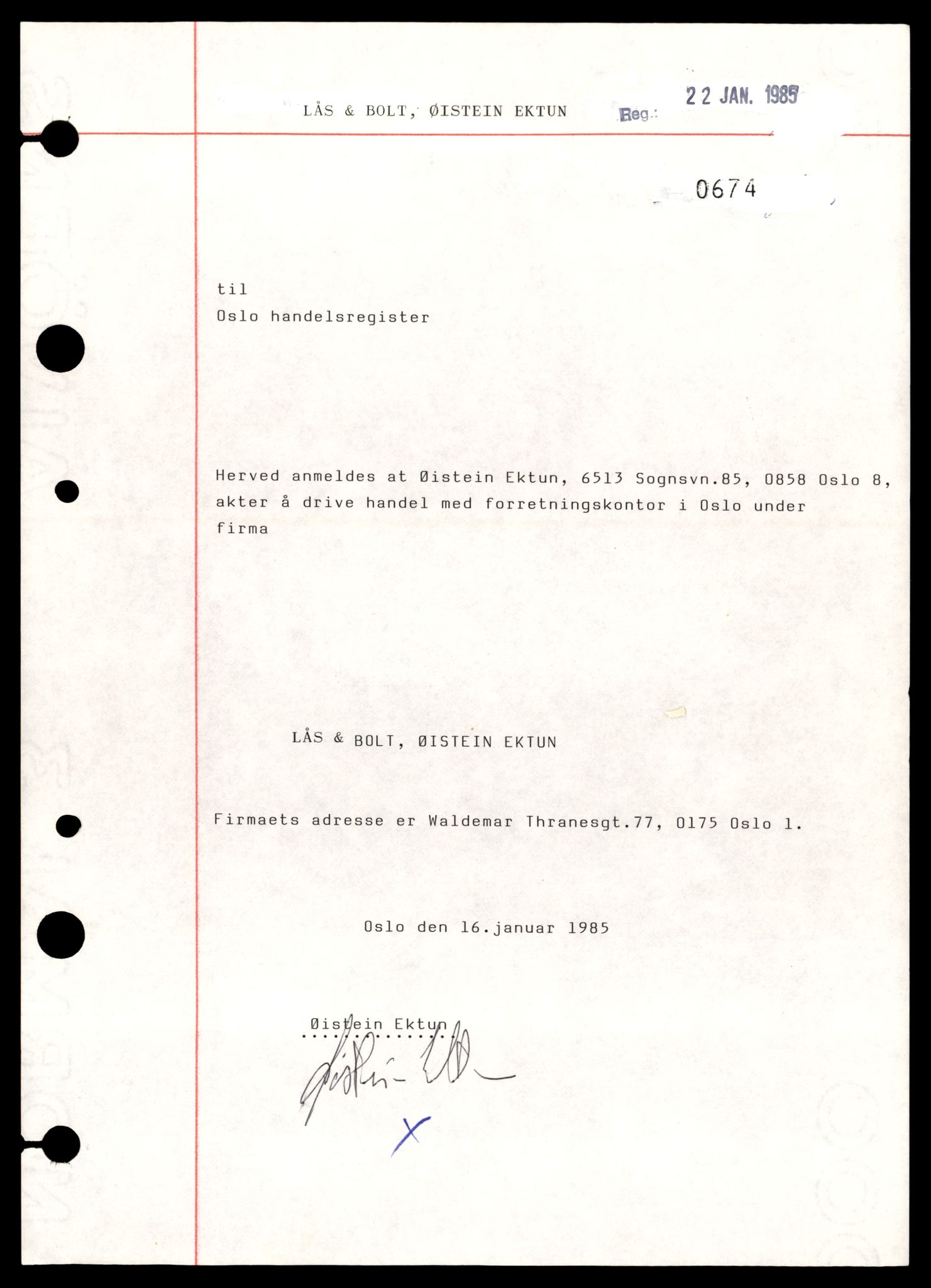 Oslo byfogd, Handelsregisteret, AV/SAT-A-10867/G/Gb/Gbb/L0112: Registreringsmeldinger, L-Pe, 1989, p. 1