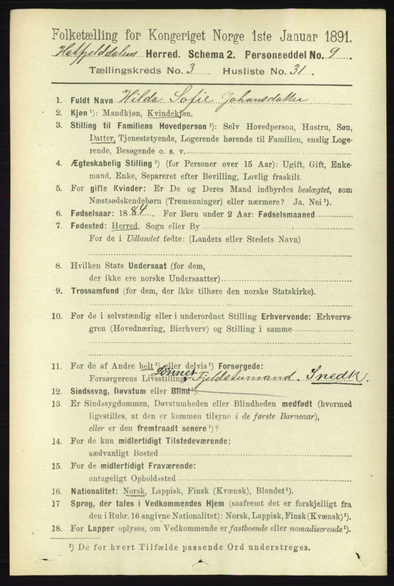 RA, 1891 census for 1826 Hattfjelldal, 1891, p. 882
