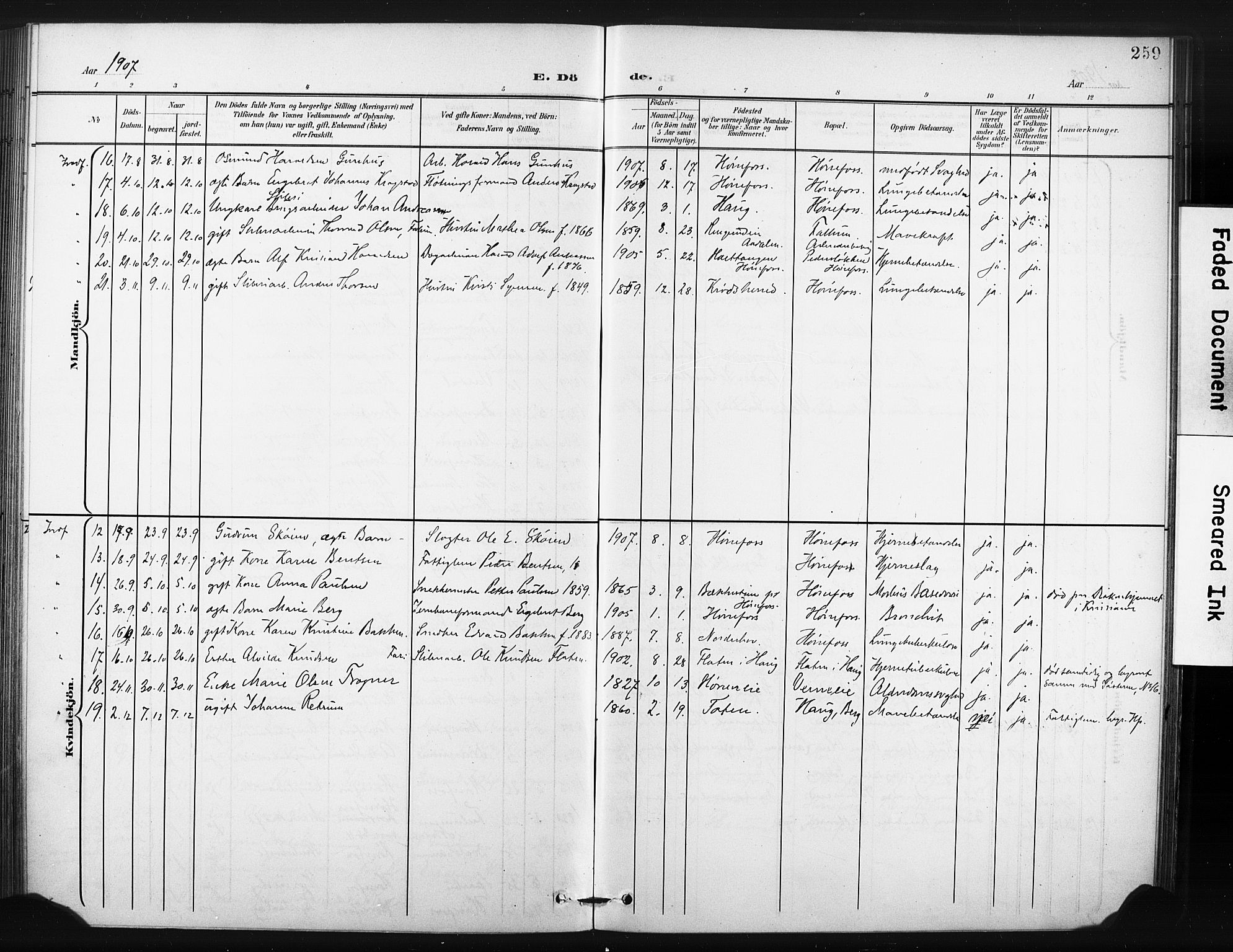 Hønefoss kirkebøker, AV/SAKO-A-609/F/Fa/L0003: Parish register (official) no. 3, 1900-1913, p. 259