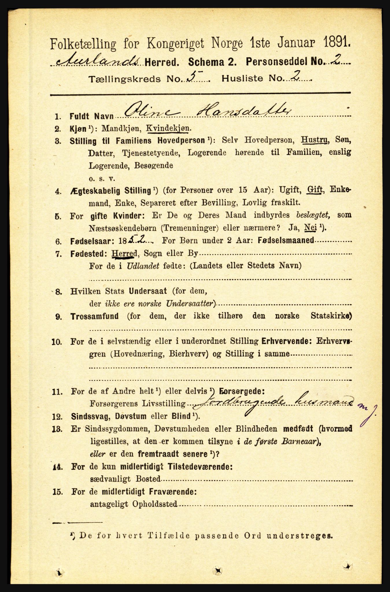 RA, 1891 census for 1421 Aurland, 1891, p. 1792