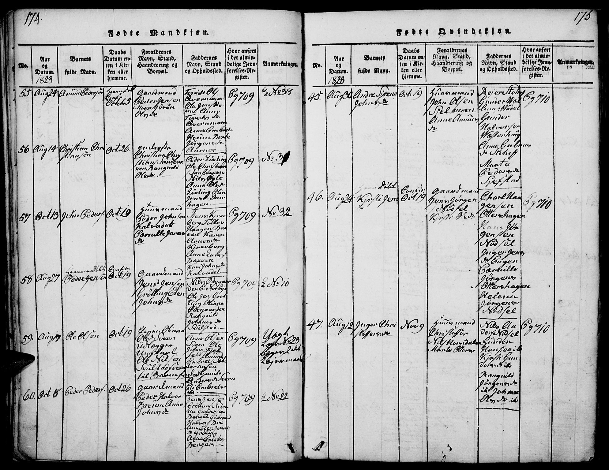 Elverum prestekontor, AV/SAH-PREST-044/H/Ha/Haa/L0007: Parish register (official) no. 7, 1815-1830, p. 174-175