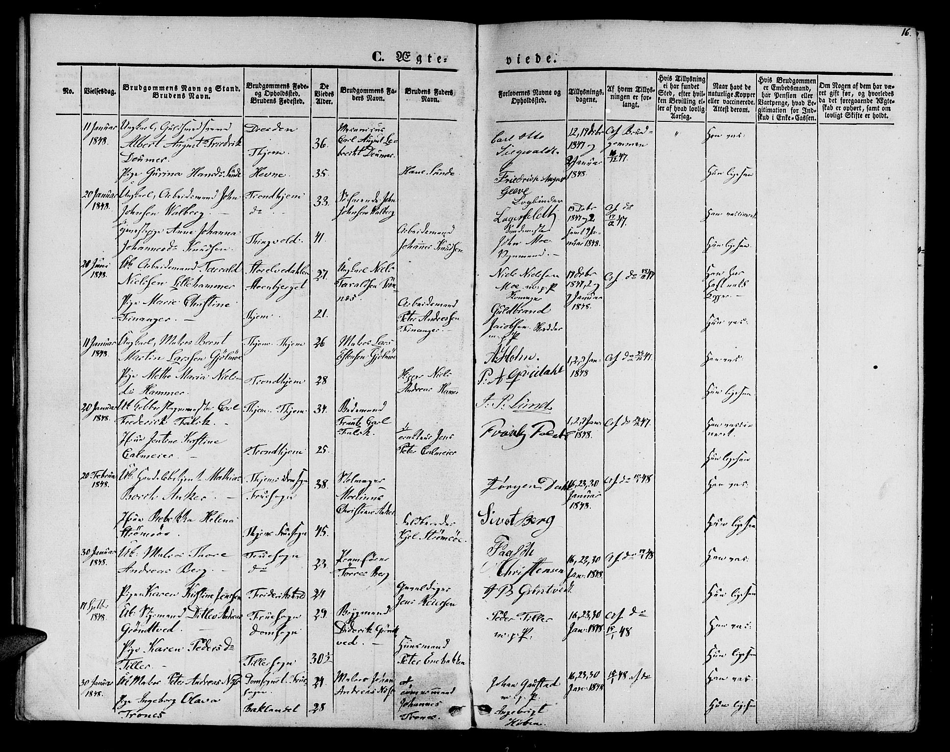 Ministerialprotokoller, klokkerbøker og fødselsregistre - Sør-Trøndelag, SAT/A-1456/602/L0111: Parish register (official) no. 602A09, 1844-1867, p. 16