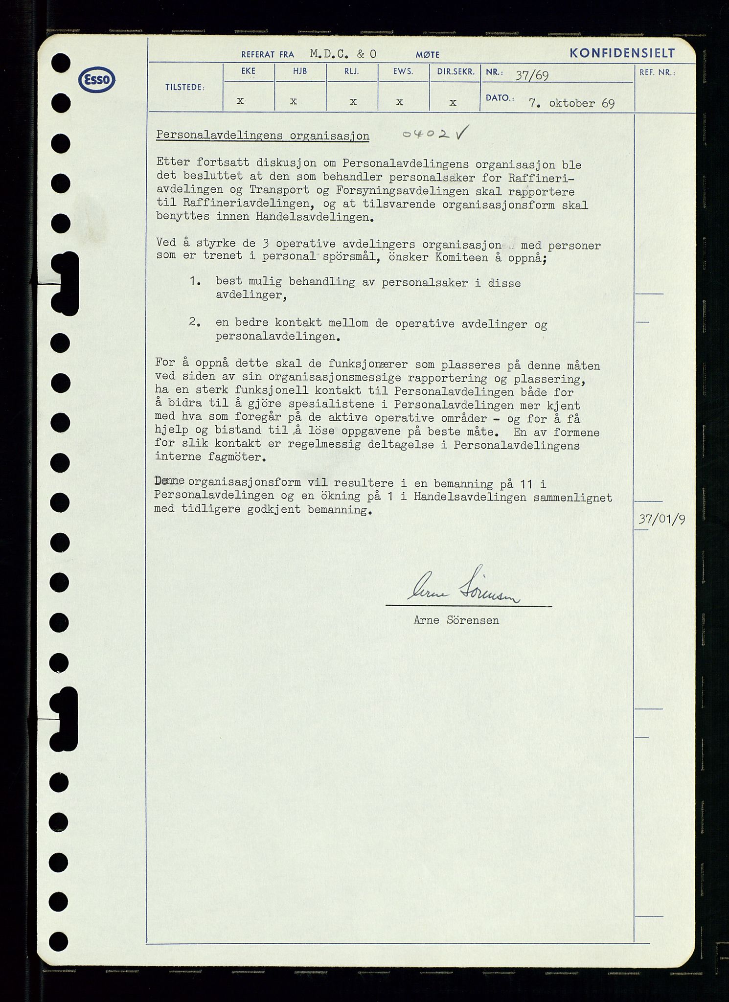 Pa 0982 - Esso Norge A/S, AV/SAST-A-100448/A/Aa/L0003/0001: Den administrerende direksjon Board minutes (styrereferater) og Bedriftforsamlingsprotokoll / Den administrerende direksjon Board minutes (styrereferater), 1969, p. 184