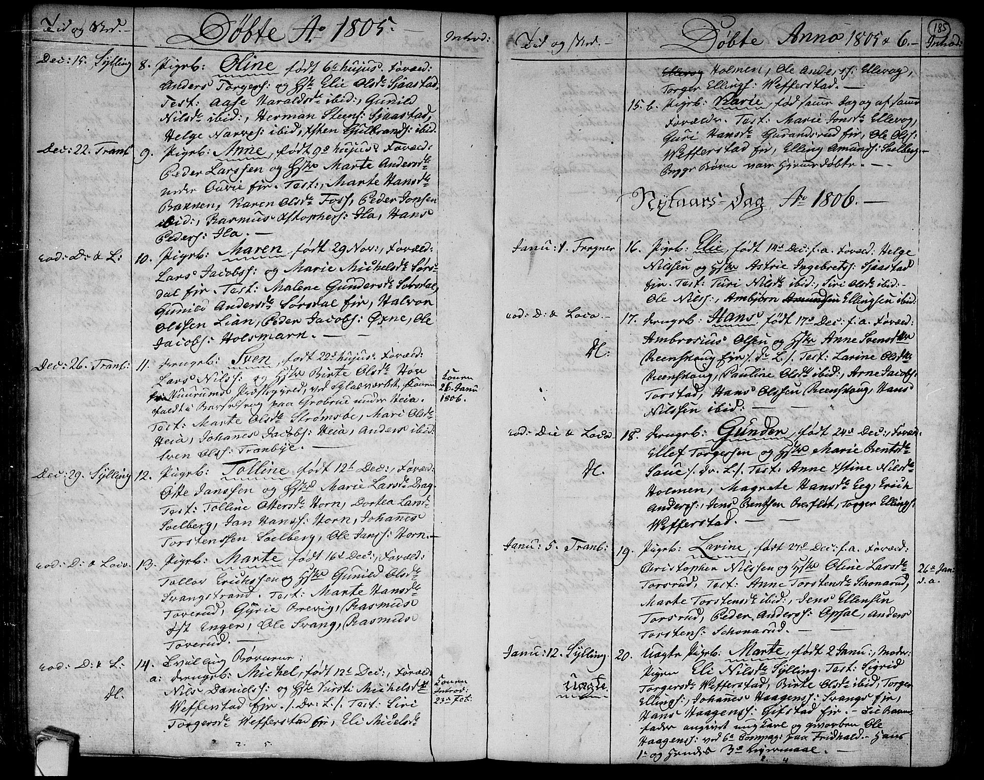Lier kirkebøker, SAKO/A-230/F/Fa/L0007: Parish register (official) no. I 7, 1794-1813, p. 185