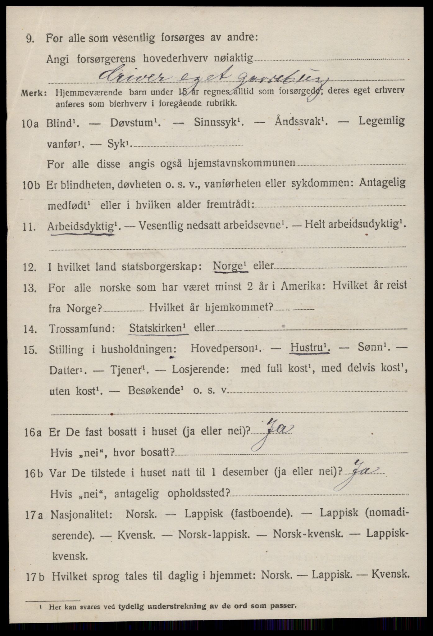 SAT, 1920 census for Kvenvær, 1920, p. 1425