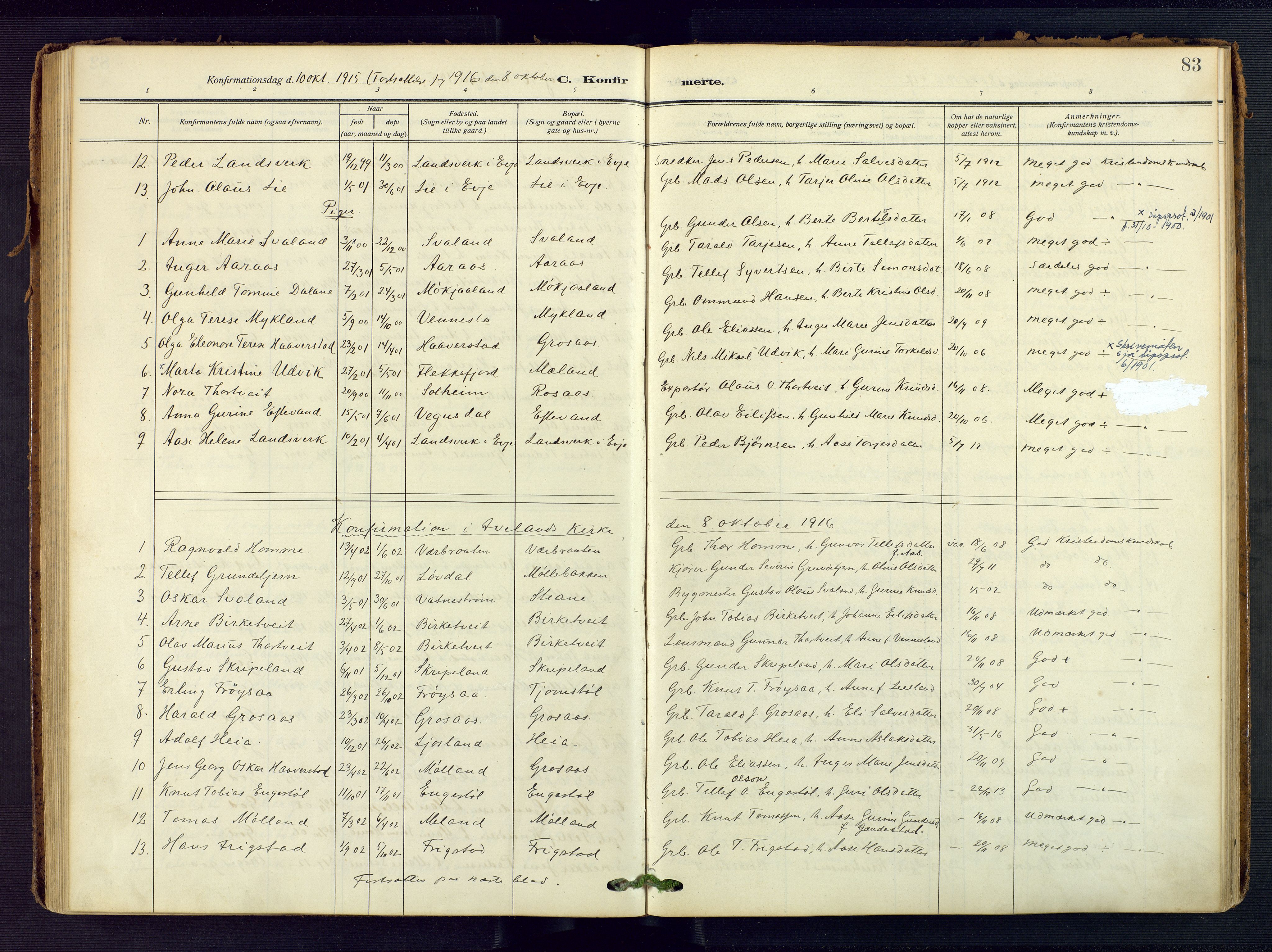 Evje sokneprestkontor, AV/SAK-1111-0008/F/Fa/Fac/L0004: Parish register (official) no. A 4, 1910-1932, p. 83