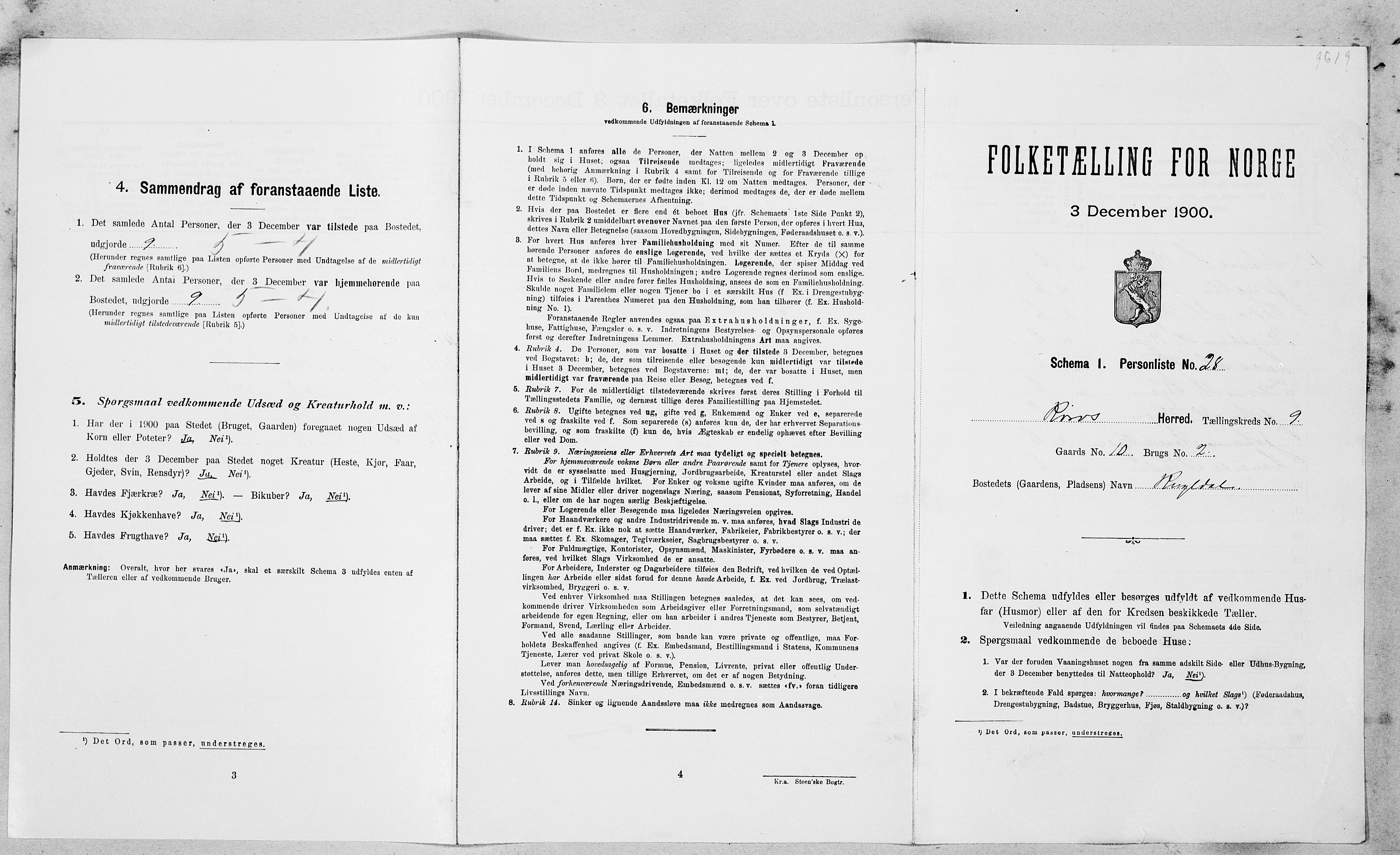 SAT, 1900 census for Røros, 1900, p. 1068