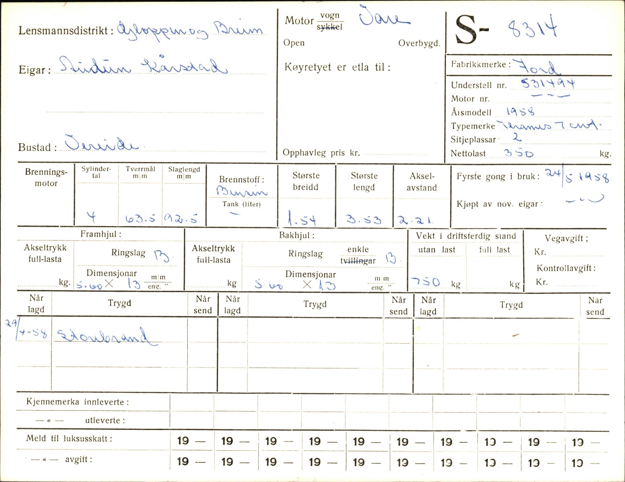 Statens vegvesen, Sogn og Fjordane vegkontor, AV/SAB-A-5301/4/F/L0006: Registerkort utmeldte Fjordane S8300-9500, 1930-1961, p. 26