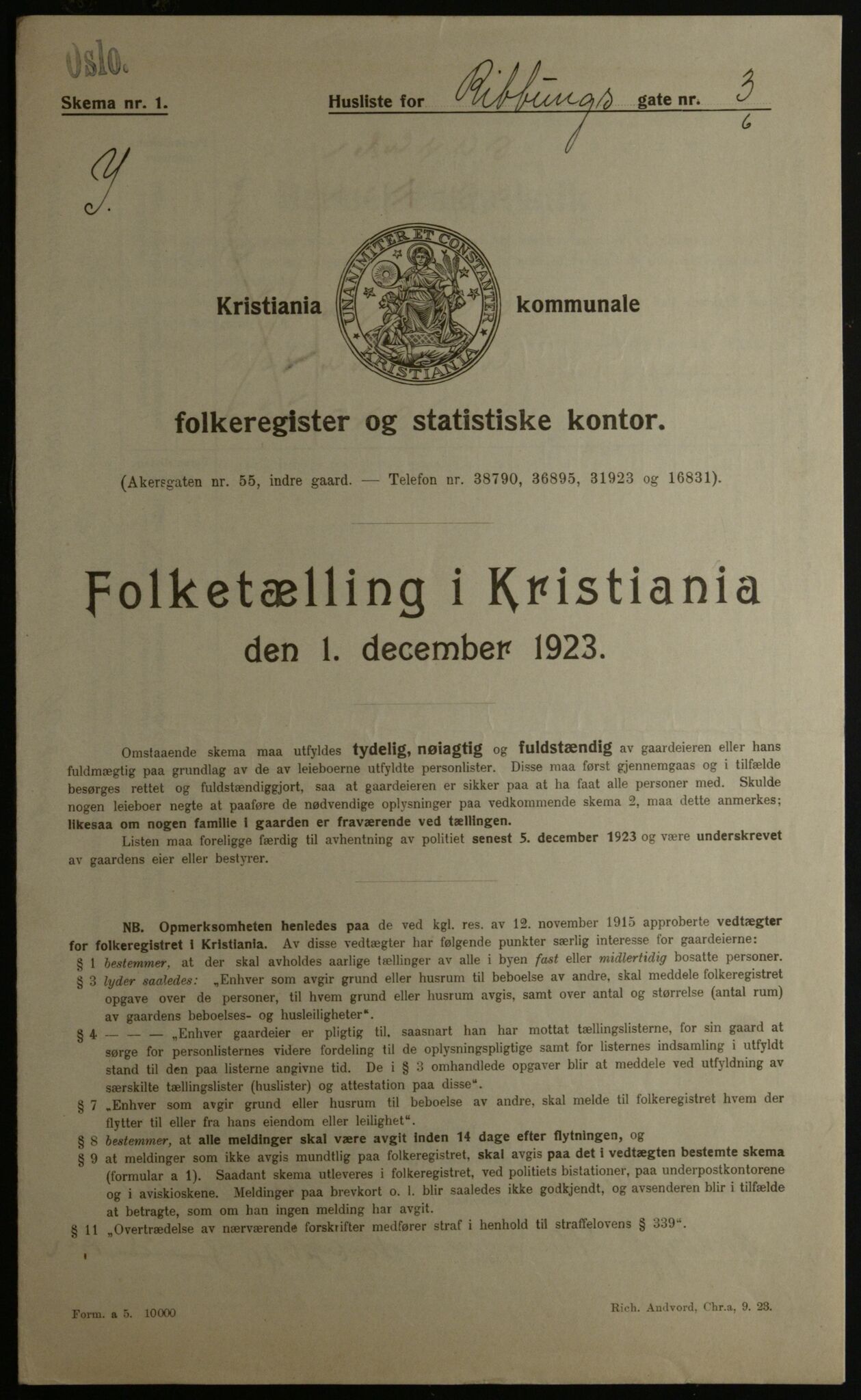 OBA, Municipal Census 1923 for Kristiania, 1923, p. 91605