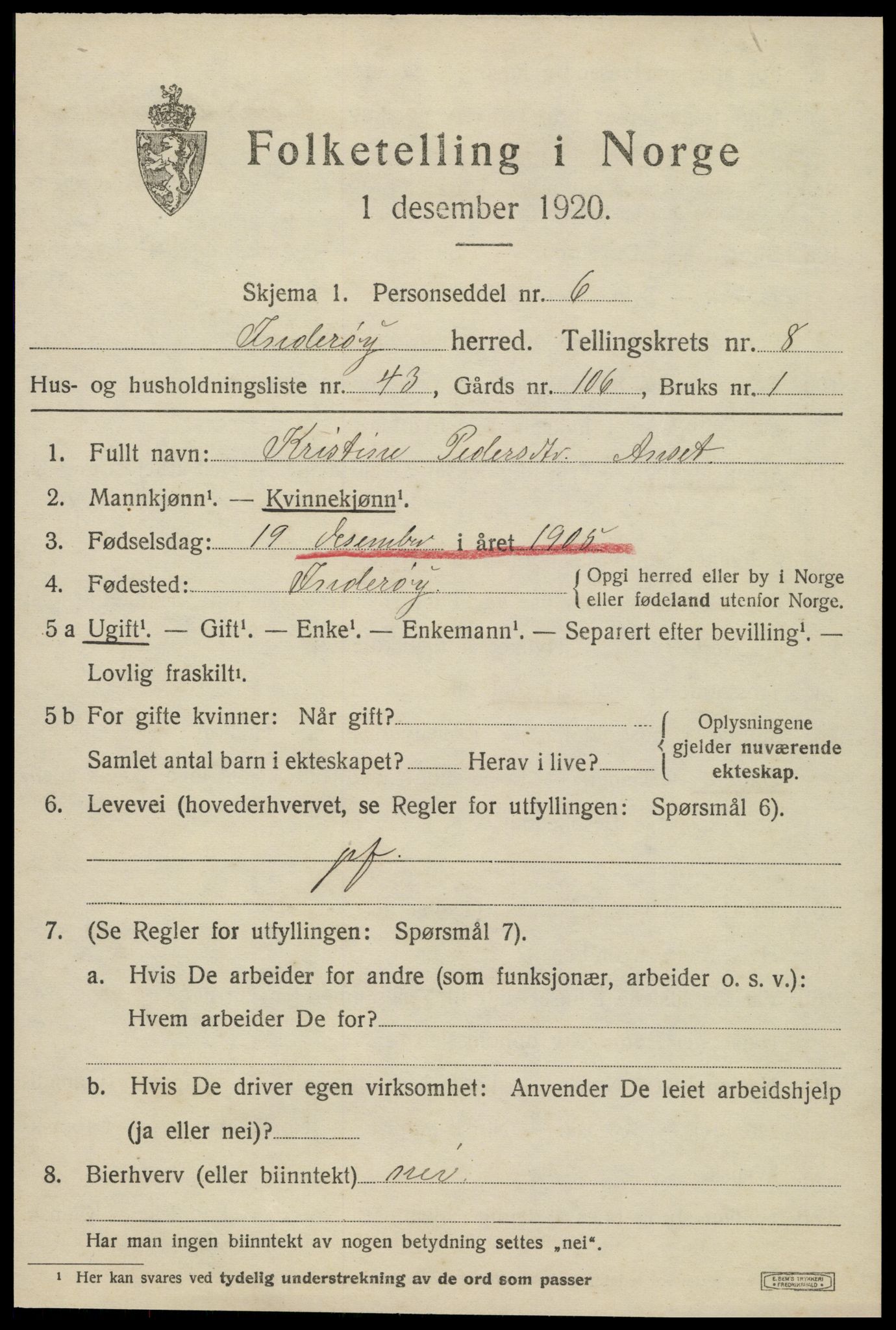 SAT, 1920 census for Inderøy, 1920, p. 6023