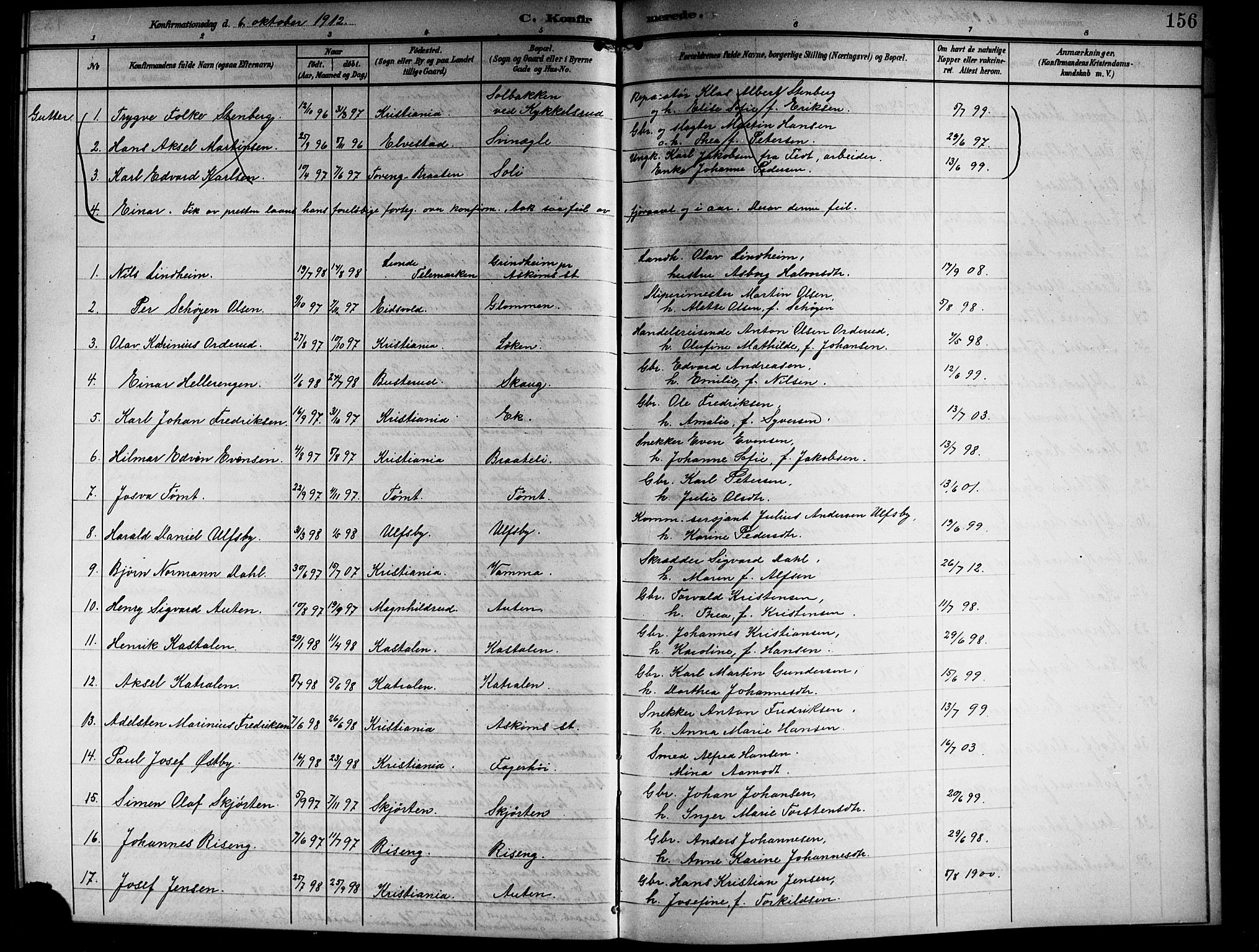 Askim prestekontor Kirkebøker, SAO/A-10900/G/Ga/L0002: Parish register (copy) no. 2, 1903-1921, p. 156