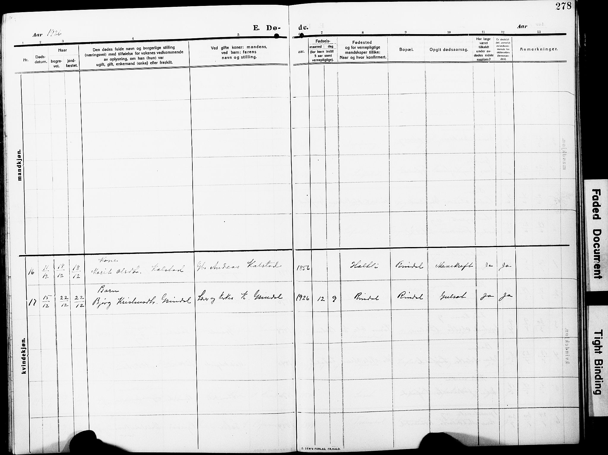 Ministerialprotokoller, klokkerbøker og fødselsregistre - Møre og Romsdal, AV/SAT-A-1454/598/L1079: Parish register (copy) no. 598C04, 1909-1927, p. 278