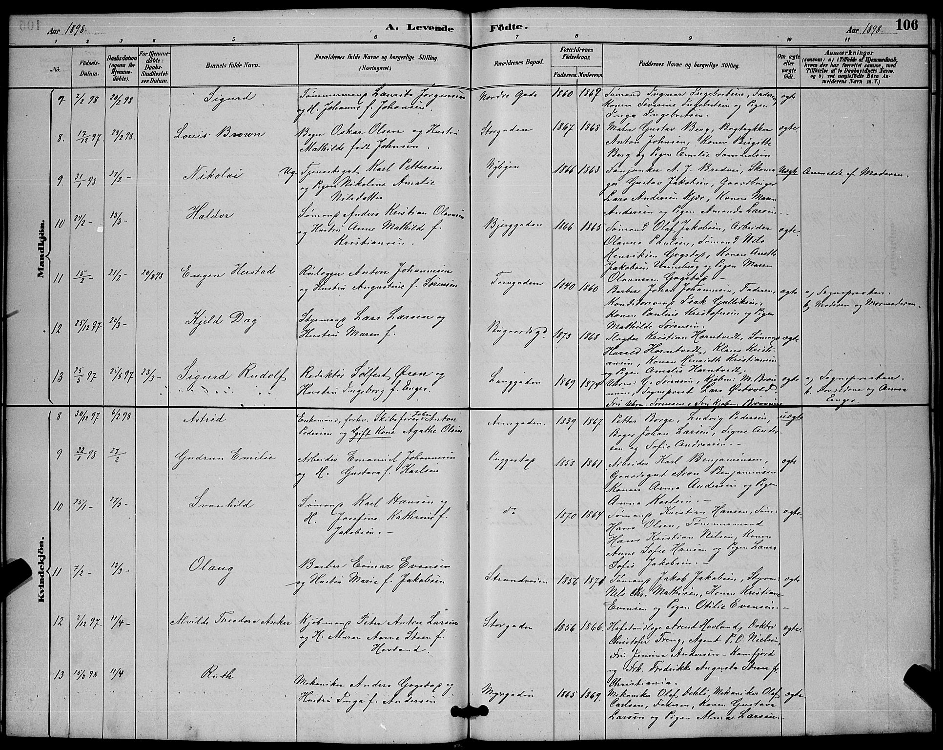 Sandefjord kirkebøker, AV/SAKO-A-315/G/Ga/L0001: Parish register (copy) no. 1, 1885-1903, p. 106