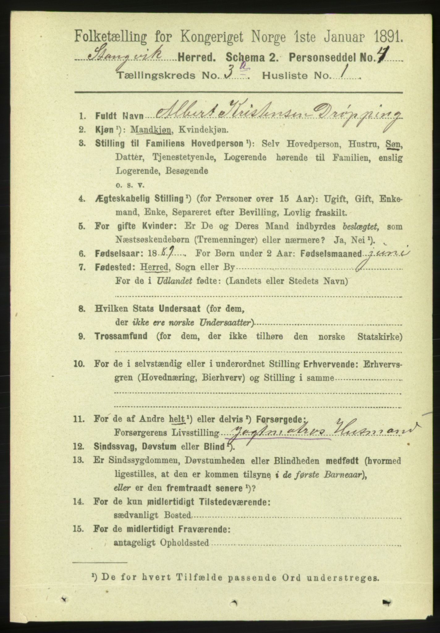 RA, 1891 census for 1564 Stangvik, 1891, p. 1209