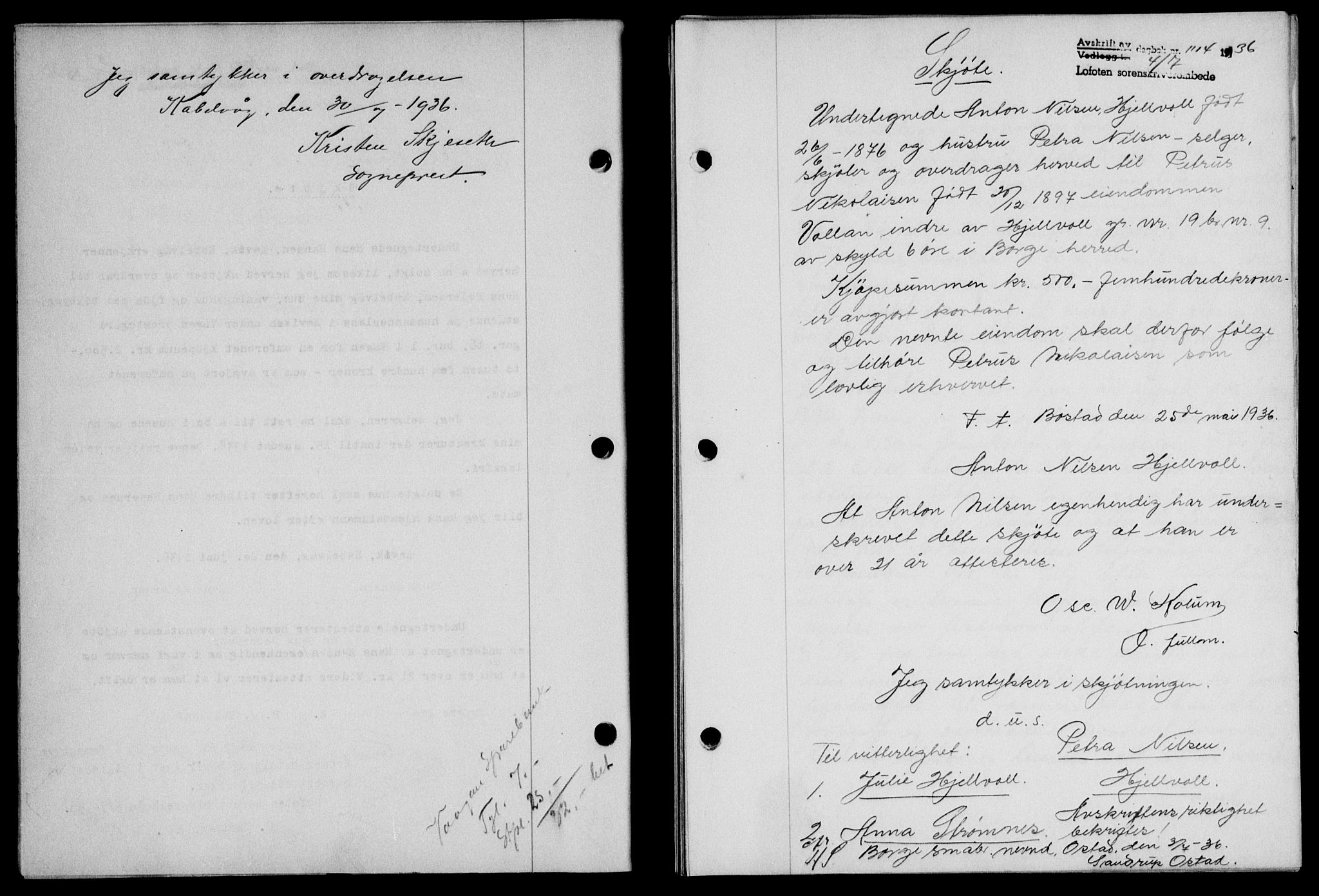 Lofoten sorenskriveri, SAT/A-0017/1/2/2C/L0001a: Mortgage book no. 1a, 1936-1937, Diary no: : 1114/1936