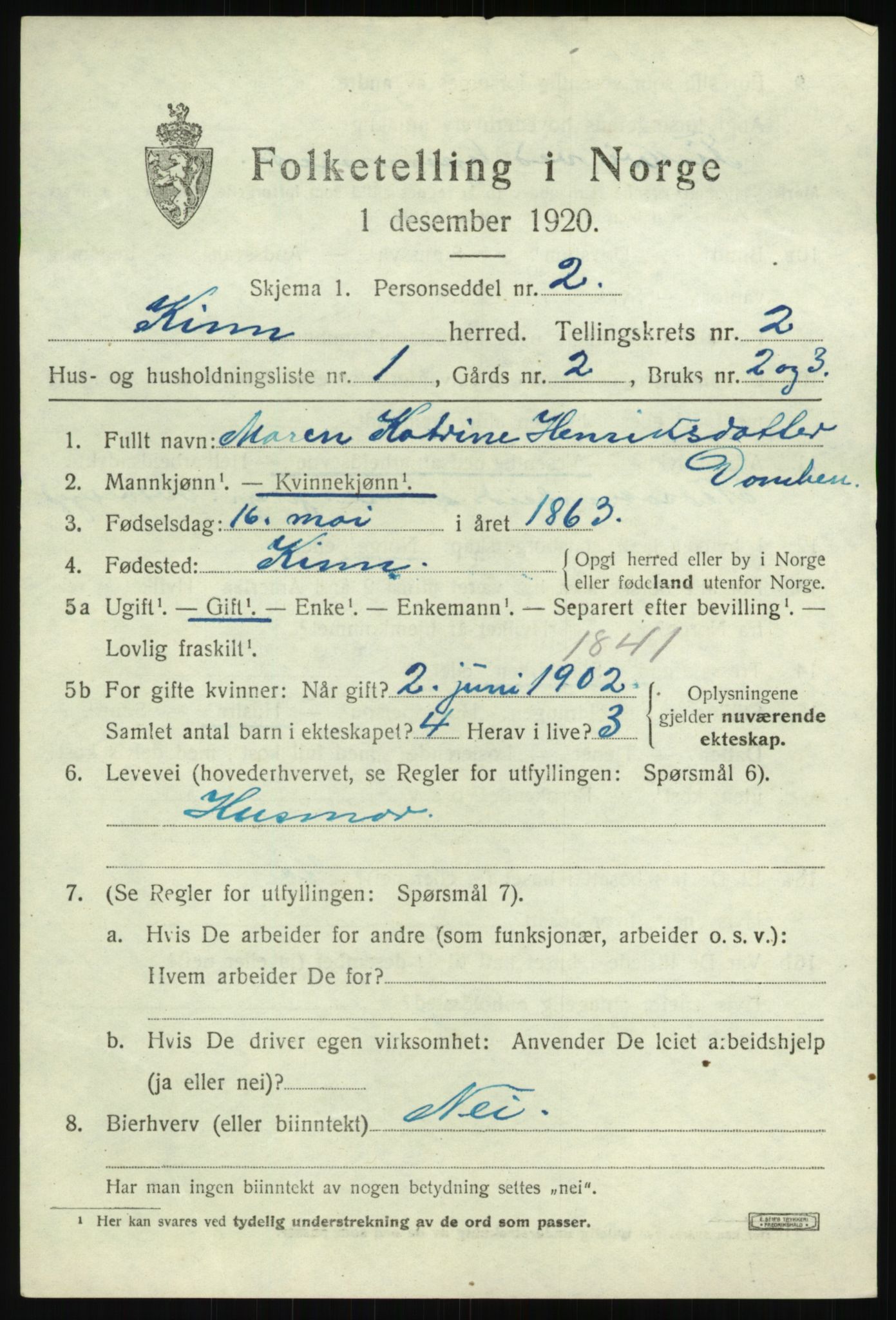 SAB, 1920 census for Kinn, 1920, p. 1935
