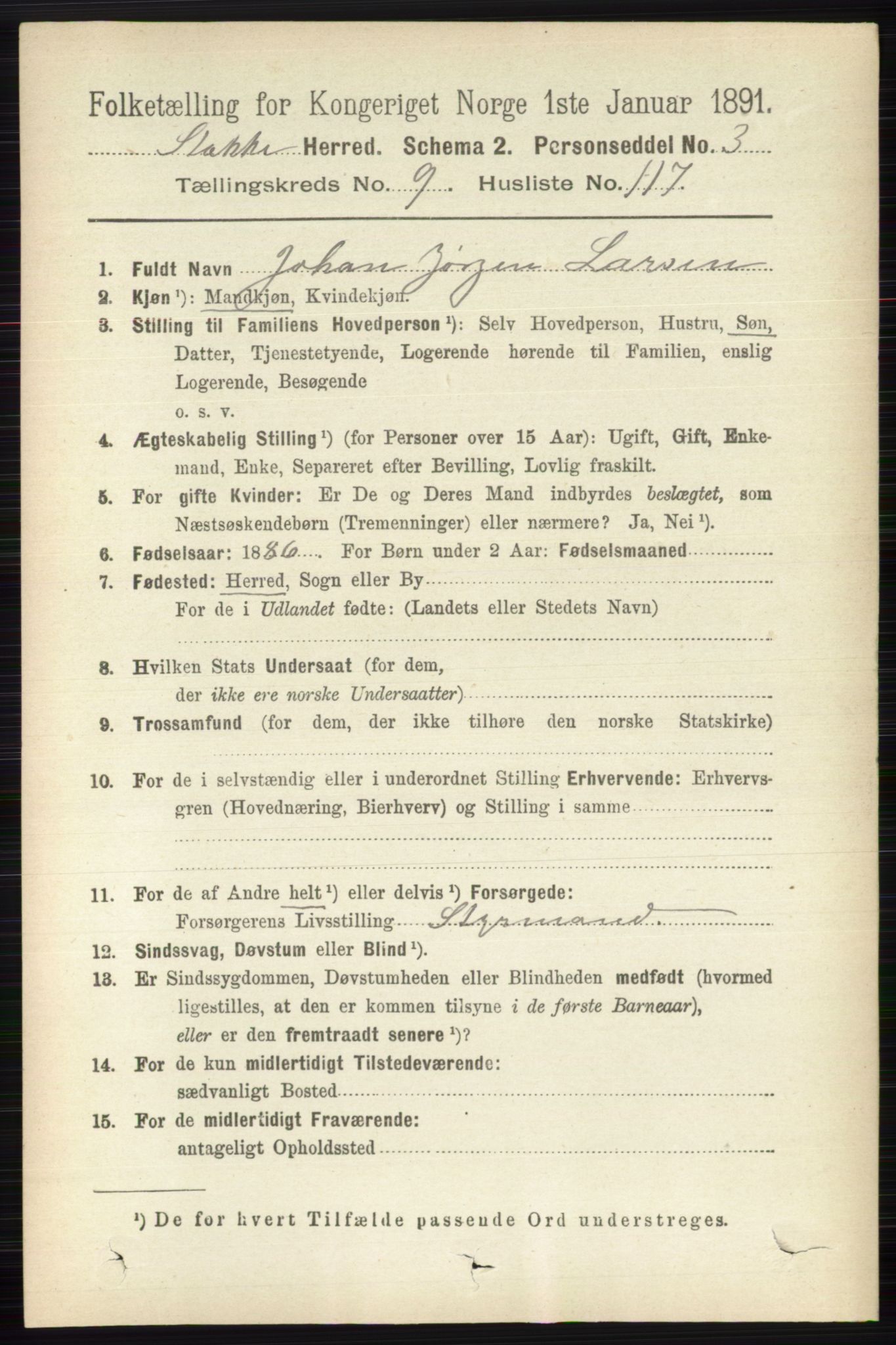 RA, 1891 census for 0720 Stokke, 1891, p. 6630