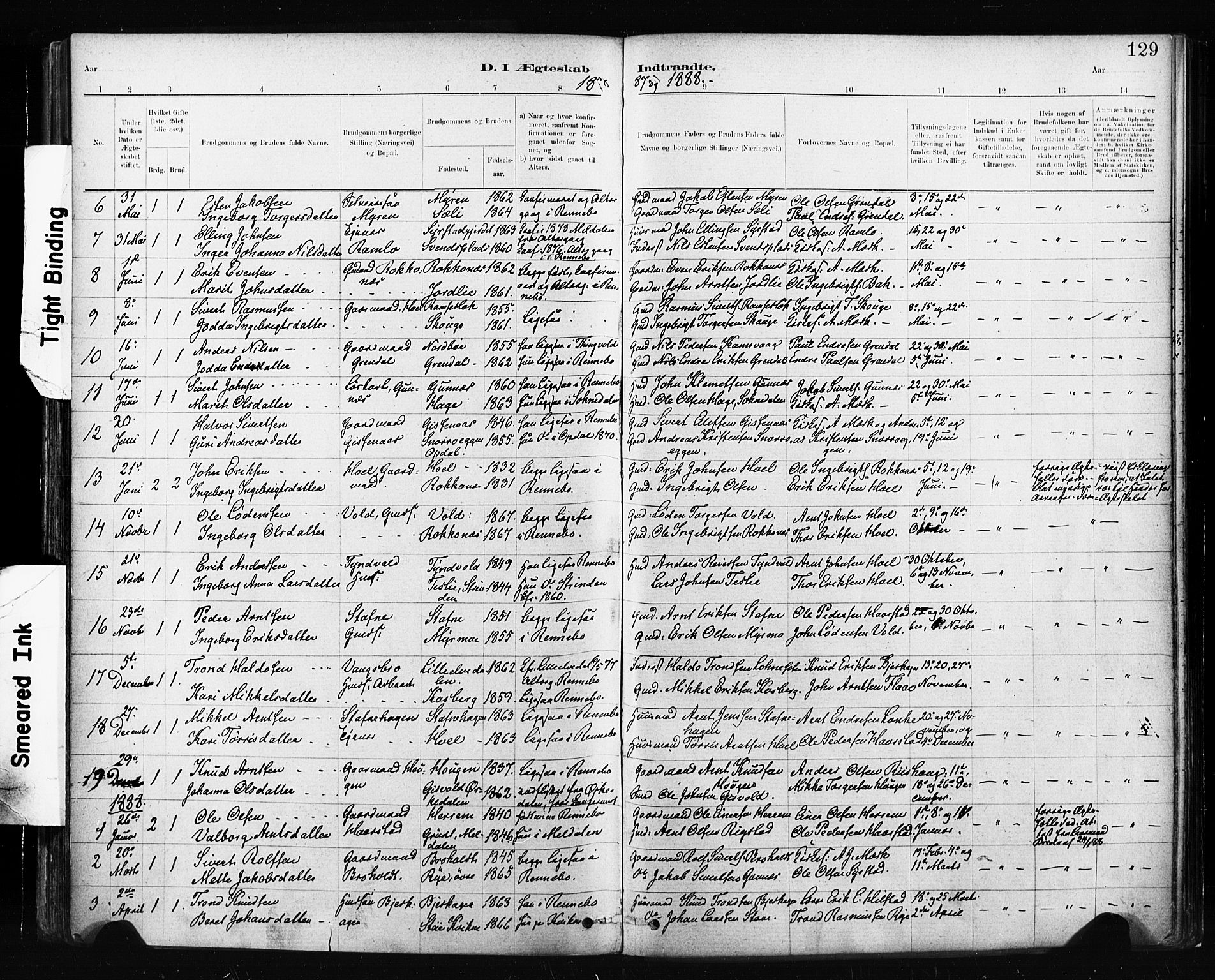Ministerialprotokoller, klokkerbøker og fødselsregistre - Sør-Trøndelag, SAT/A-1456/674/L0871: Parish register (official) no. 674A03, 1880-1896, p. 129