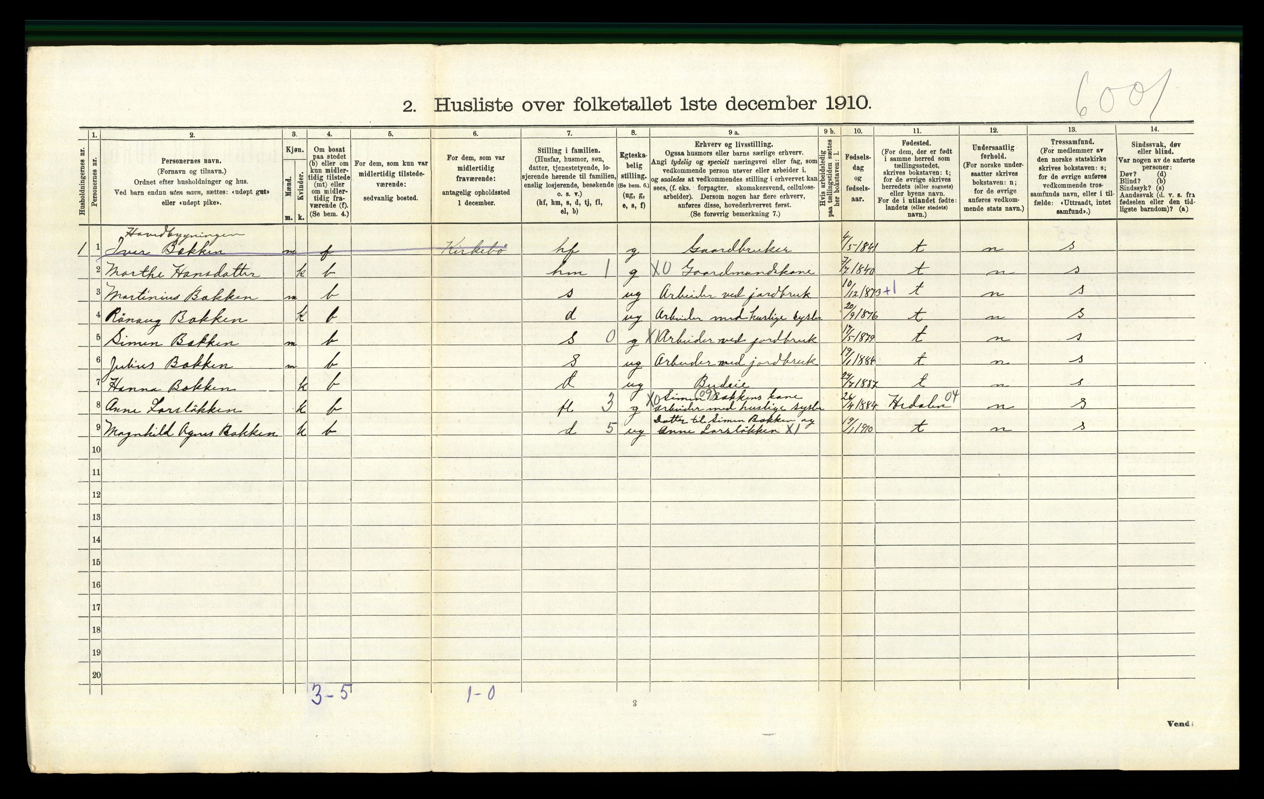 RA, 1910 census for Vestre Gausdal, 1910, p. 762