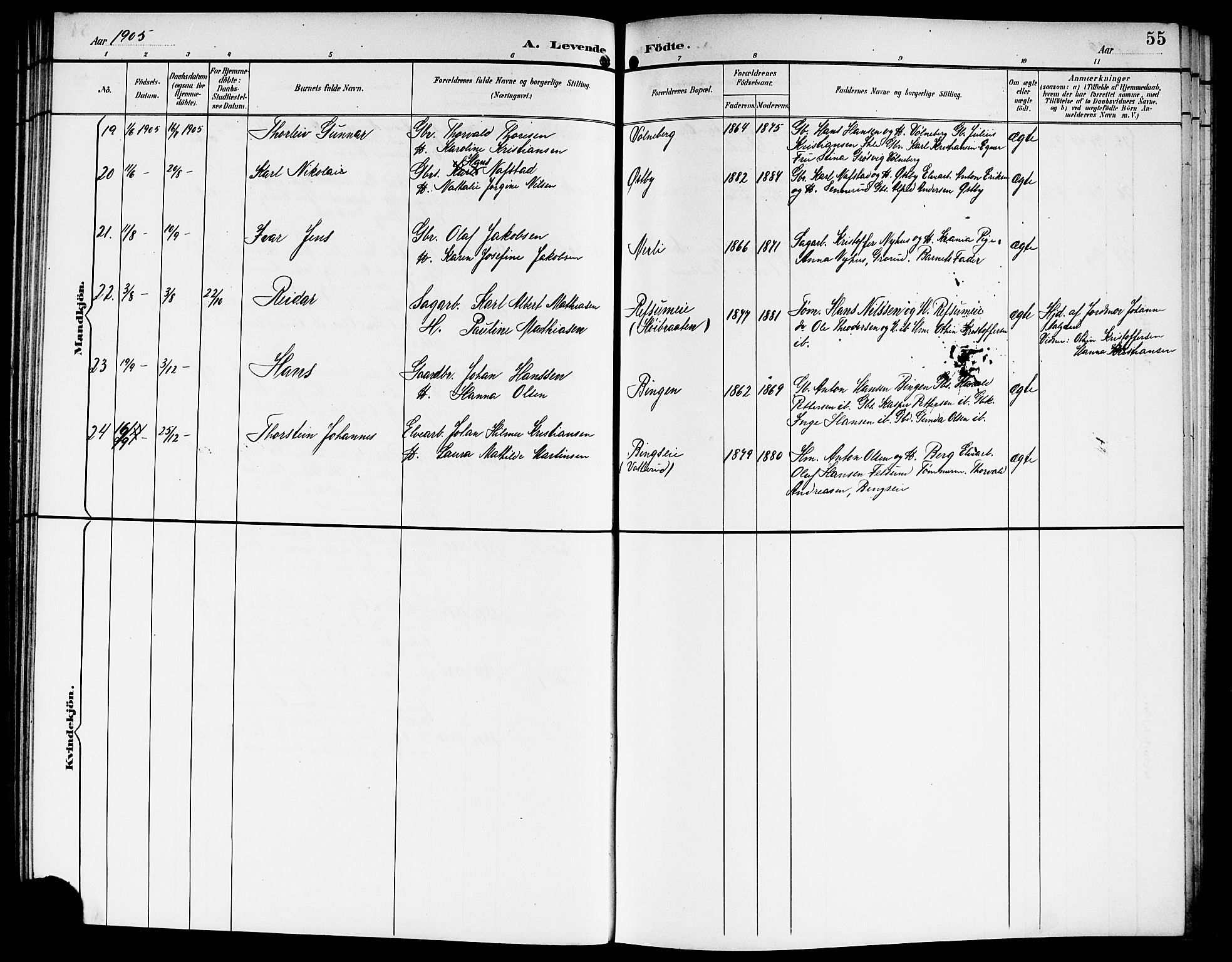 Sørum prestekontor Kirkebøker, AV/SAO-A-10303/G/Ga/L0006: Parish register (copy) no. I 6, 1894-1906, p. 55