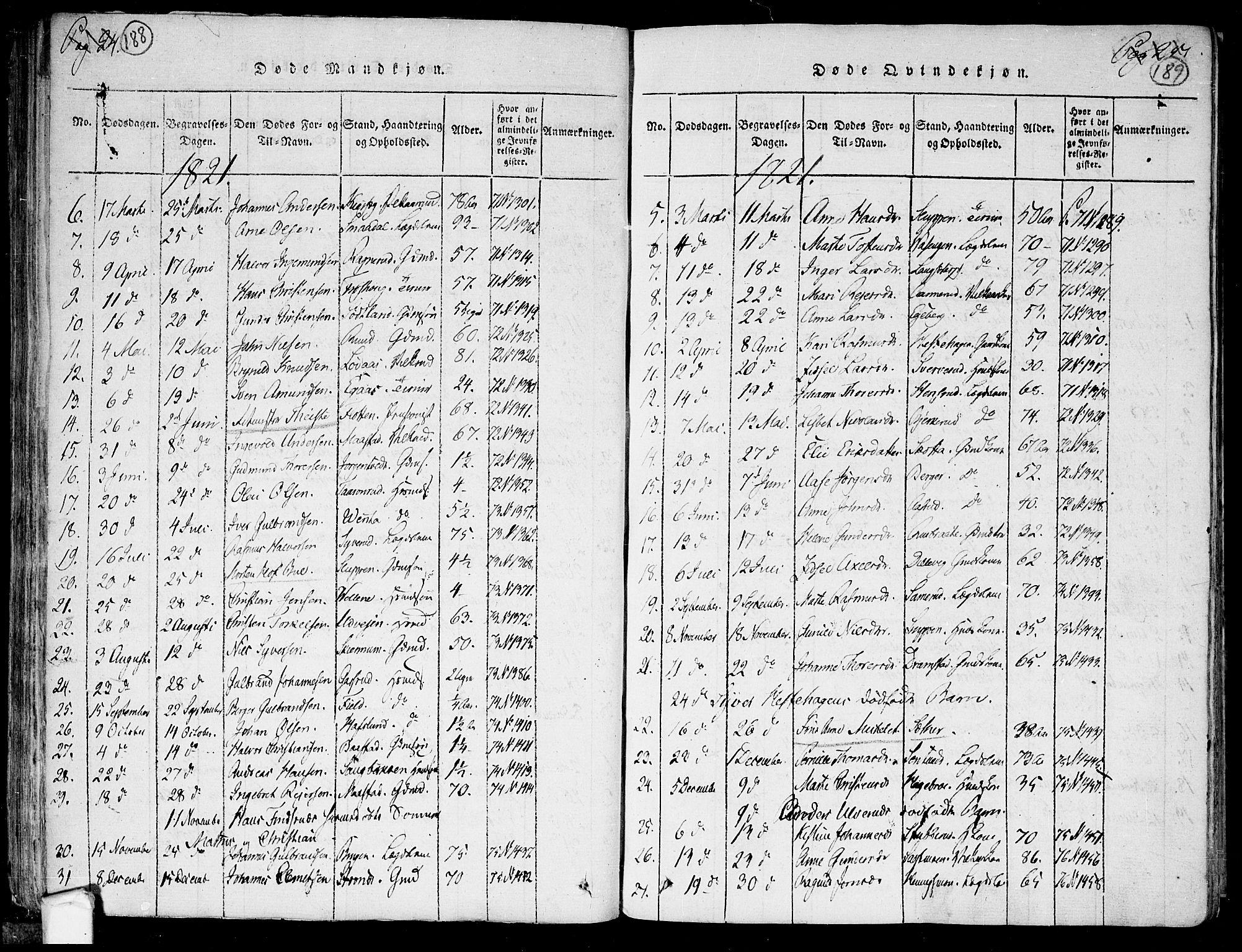 Trøgstad prestekontor Kirkebøker, SAO/A-10925/F/Fa/L0006: Parish register (official) no. I 6, 1815-1844, p. 188-189