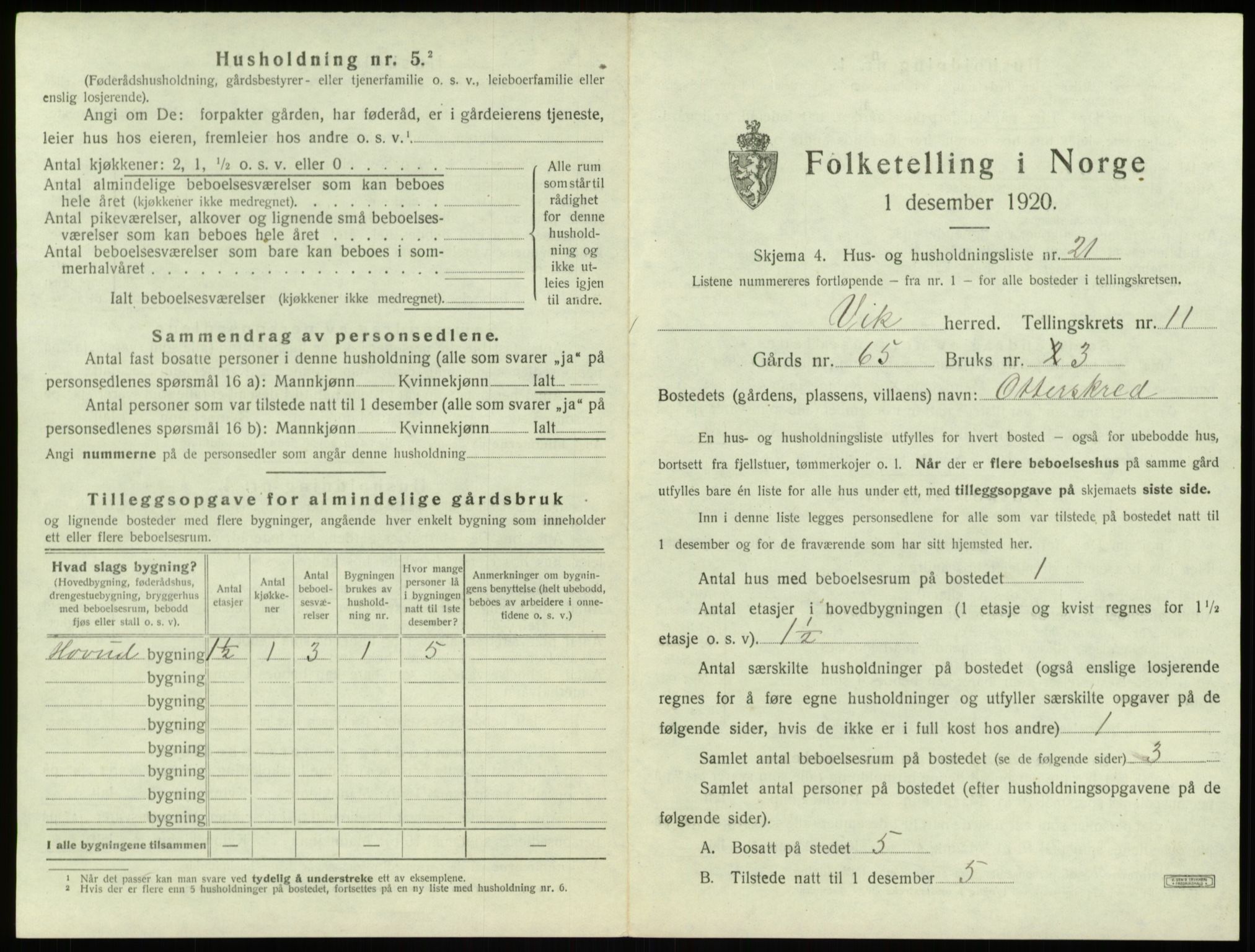 SAB, 1920 census for Vik, 1920, p. 1076