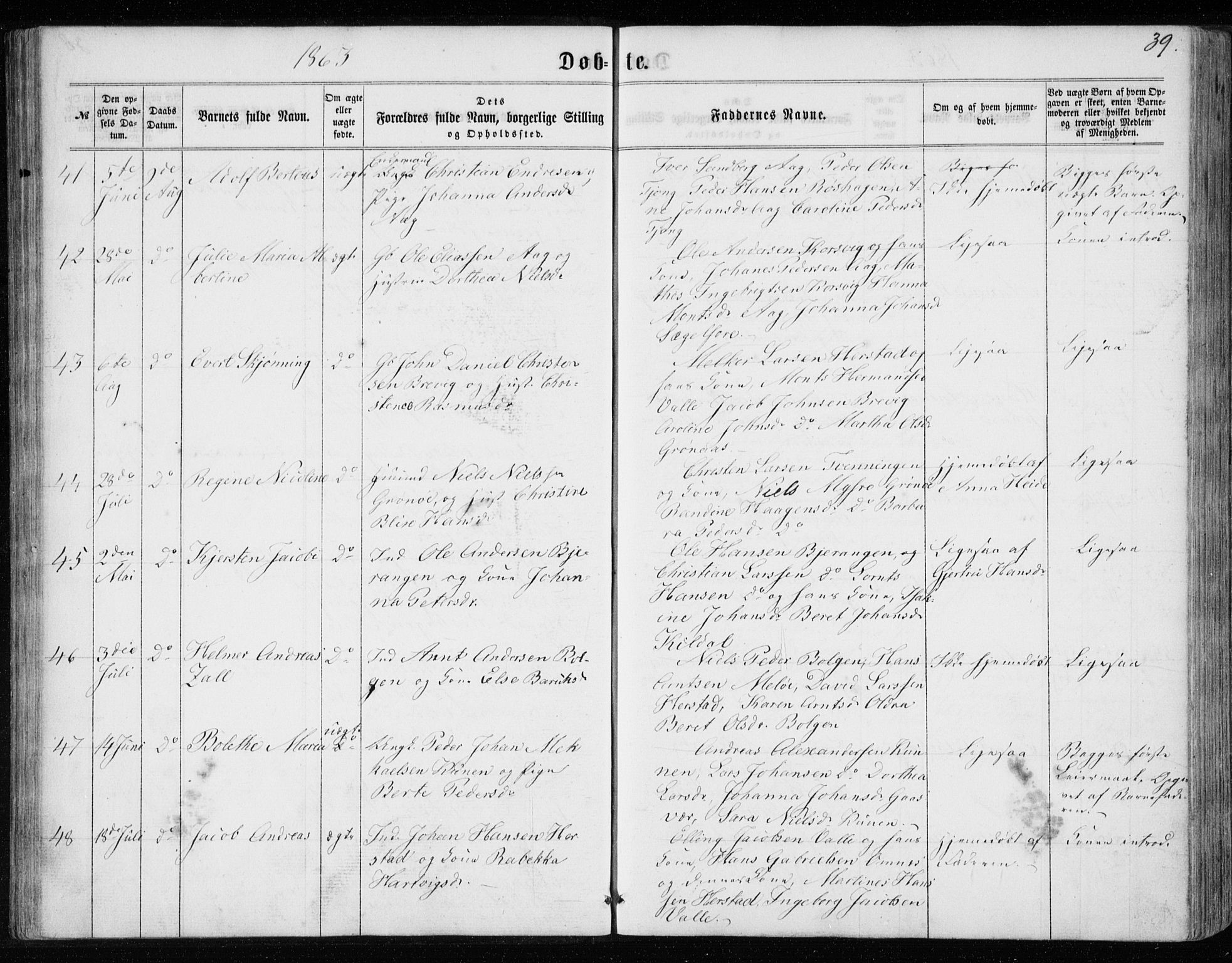 Ministerialprotokoller, klokkerbøker og fødselsregistre - Nordland, AV/SAT-A-1459/843/L0634: Parish register (copy) no. 843C03, 1860-1884, p. 39