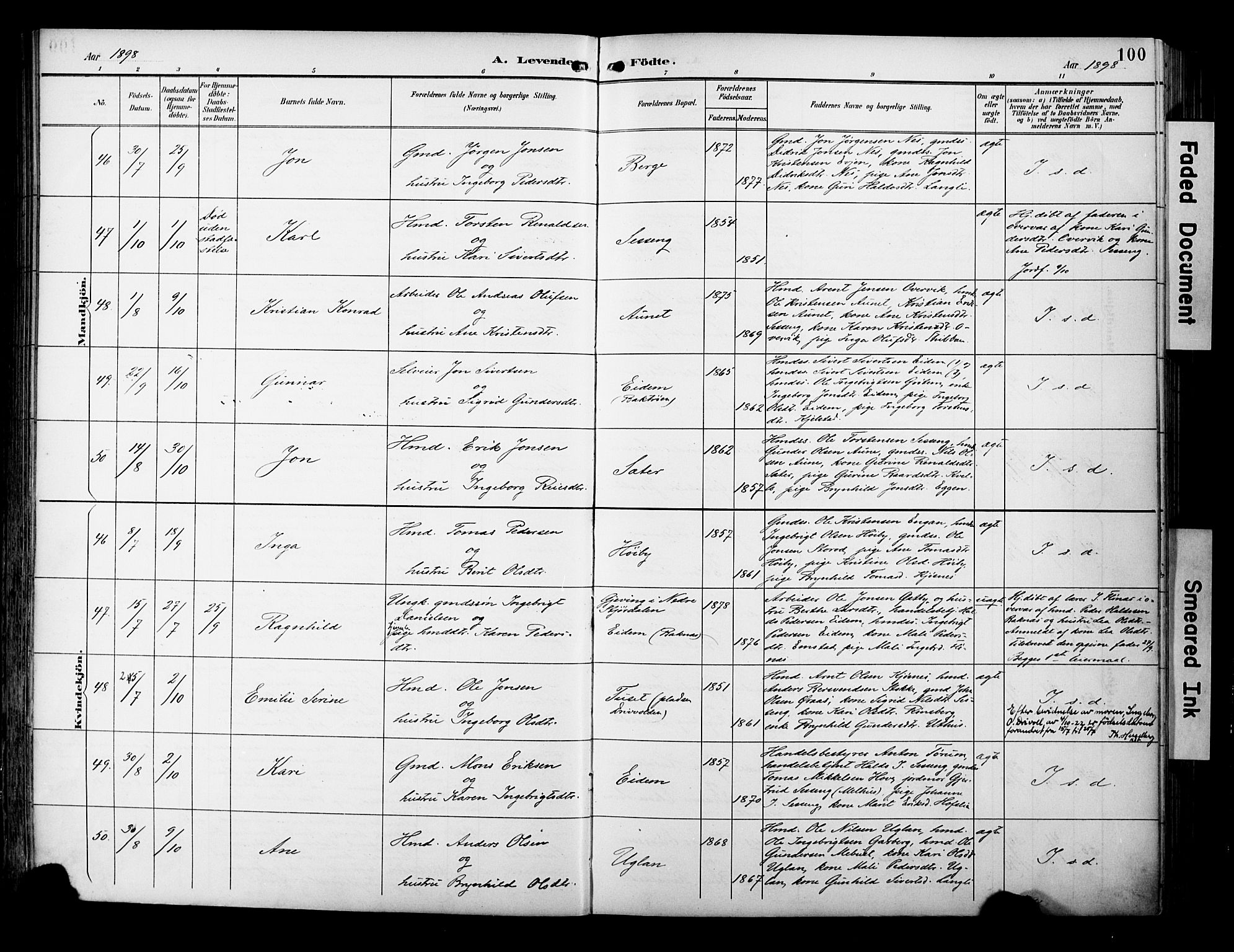 Ministerialprotokoller, klokkerbøker og fødselsregistre - Sør-Trøndelag, AV/SAT-A-1456/695/L1149: Parish register (official) no. 695A09, 1891-1902, p. 100