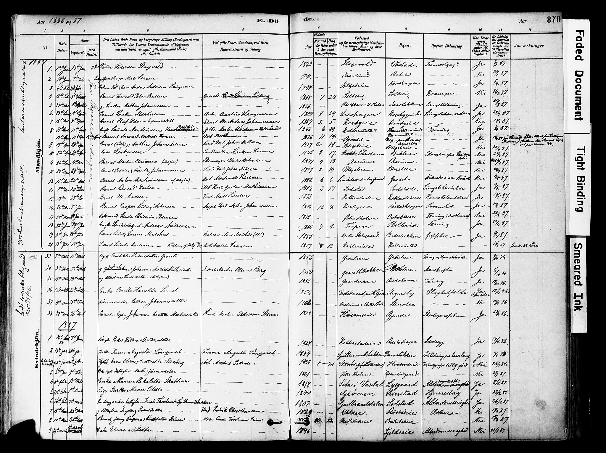 Østre Toten prestekontor, SAH/PREST-104/H/Ha/Haa/L0006: Parish register (official) no. 6 /1, 1878-1896, p. 379
