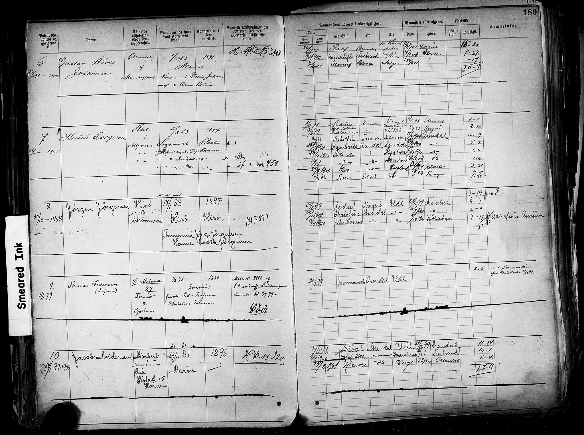 Arendal mønstringskrets, AV/SAK-2031-0012/F/Fa/L0004: Annotasjonsrulle nr 3828-4715 og nr 1-1296, S-4, 1892-1918, p. 186