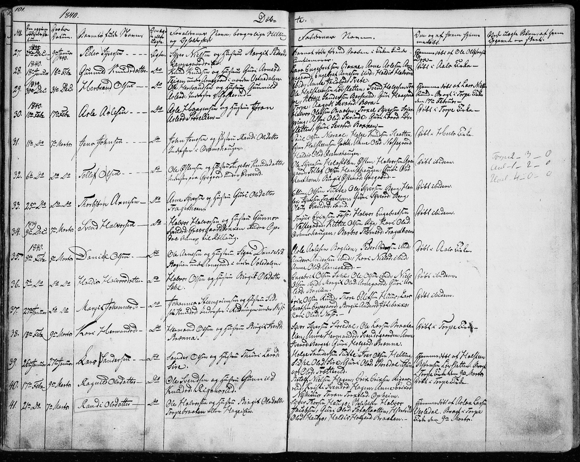 Ål kirkebøker, AV/SAKO-A-249/F/Fa/L0005: Parish register (official) no. I 5, 1825-1848, p. 101