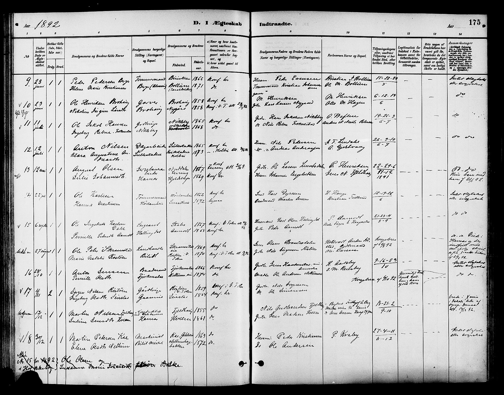 Østre Toten prestekontor, SAH/PREST-104/H/Ha/Haa/L0007: Parish register (official) no. 7, 1881-1896, p. 175