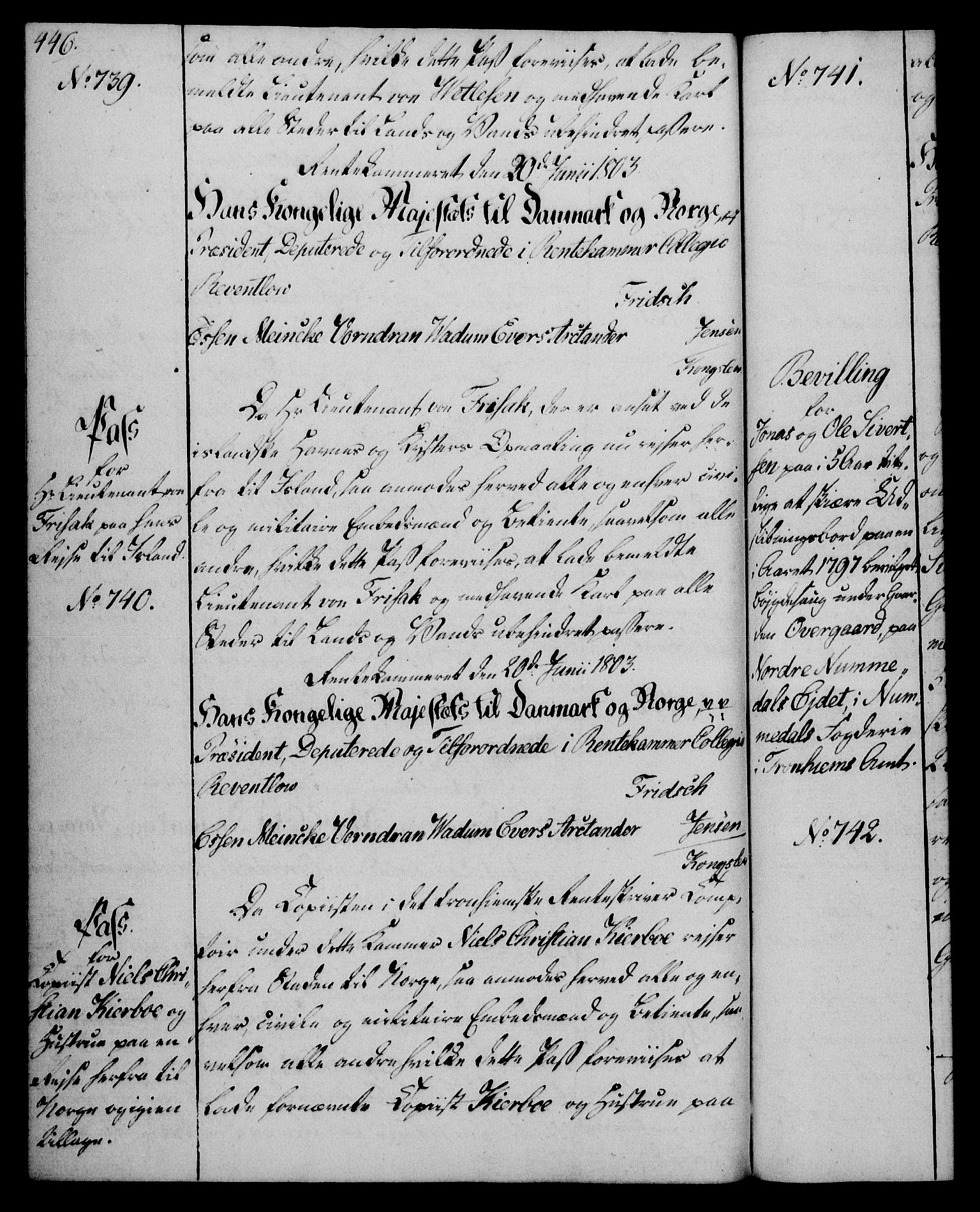 Rentekammeret, Kammerkanselliet, RA/EA-3111/G/Gg/Gga/L0017: Norsk ekspedisjonsprotokoll med register (merket RK 53.17), 1801-1803, p. 446