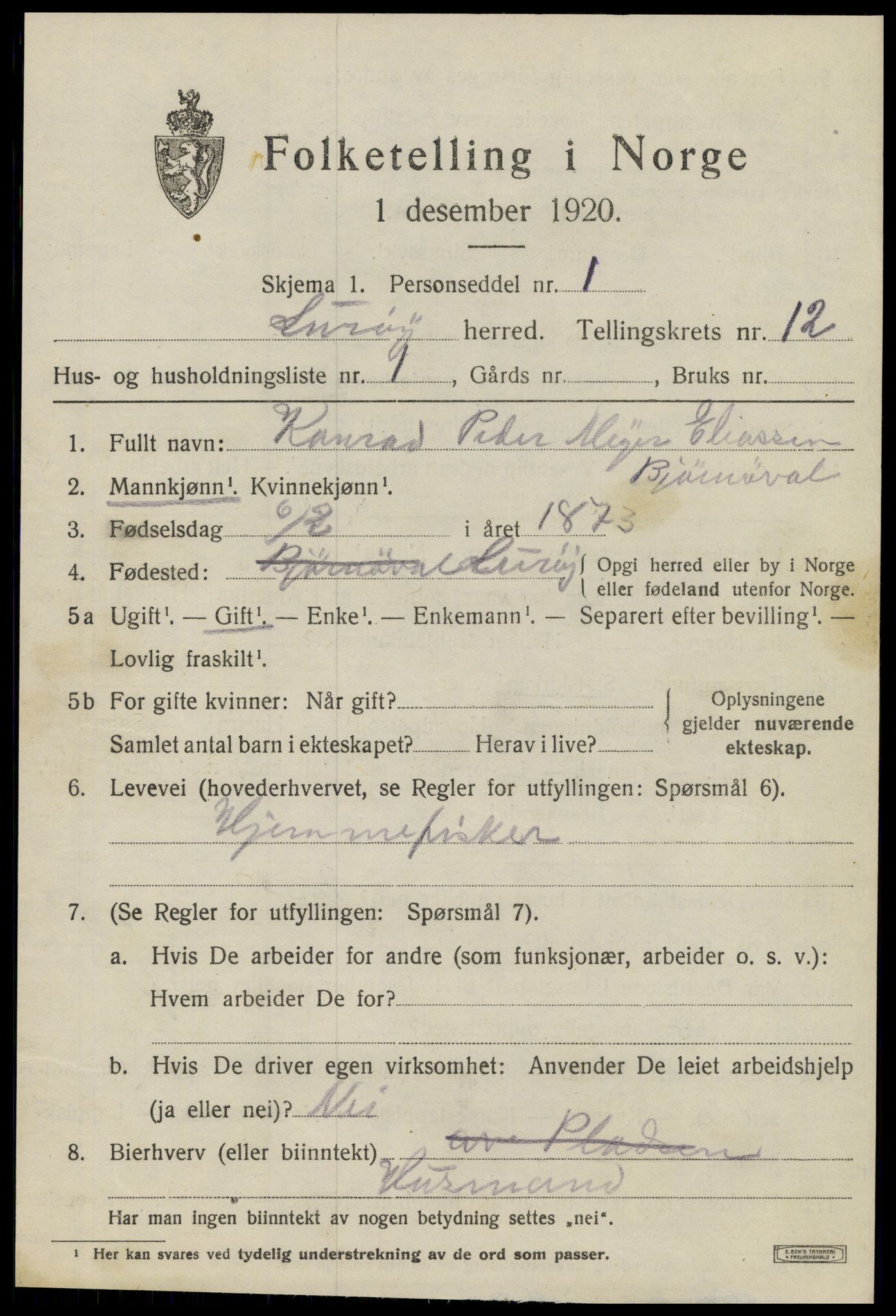 SAT, 1920 census for Lurøy, 1920, p. 4951