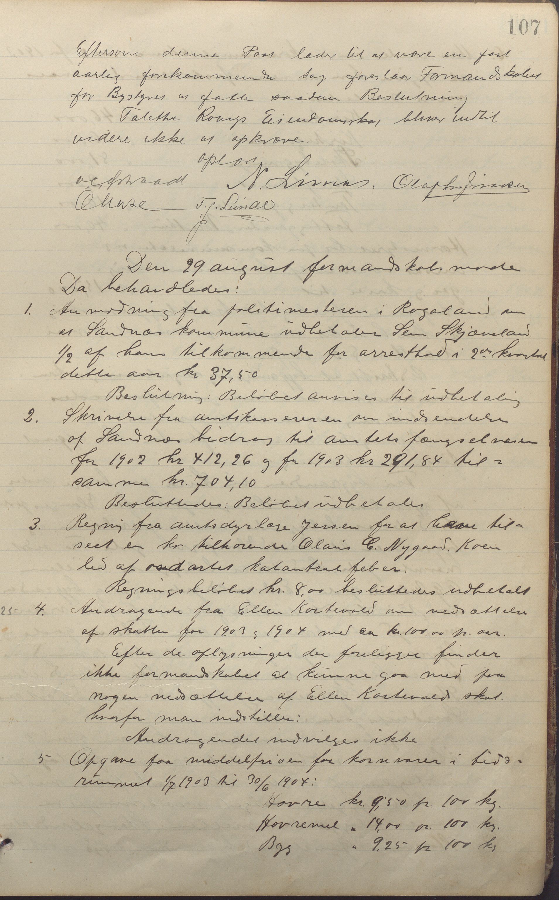 Sandnes kommune - Formannskapet og Bystyret, IKAR/K-100188/Aa/L0006: Møtebok, 1902-1909, p. 107