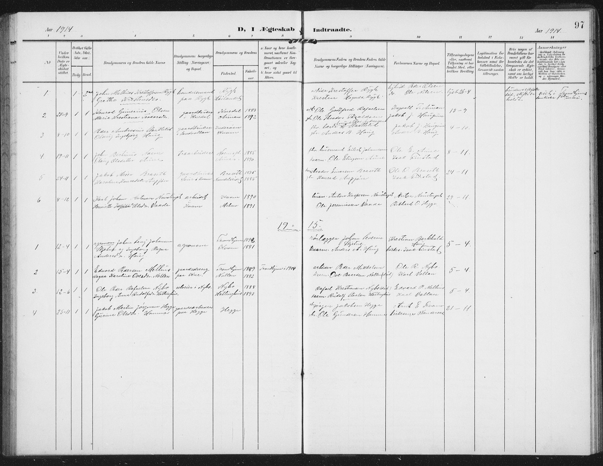 Ministerialprotokoller, klokkerbøker og fødselsregistre - Nord-Trøndelag, SAT/A-1458/747/L0460: Parish register (copy) no. 747C02, 1908-1939, p. 97