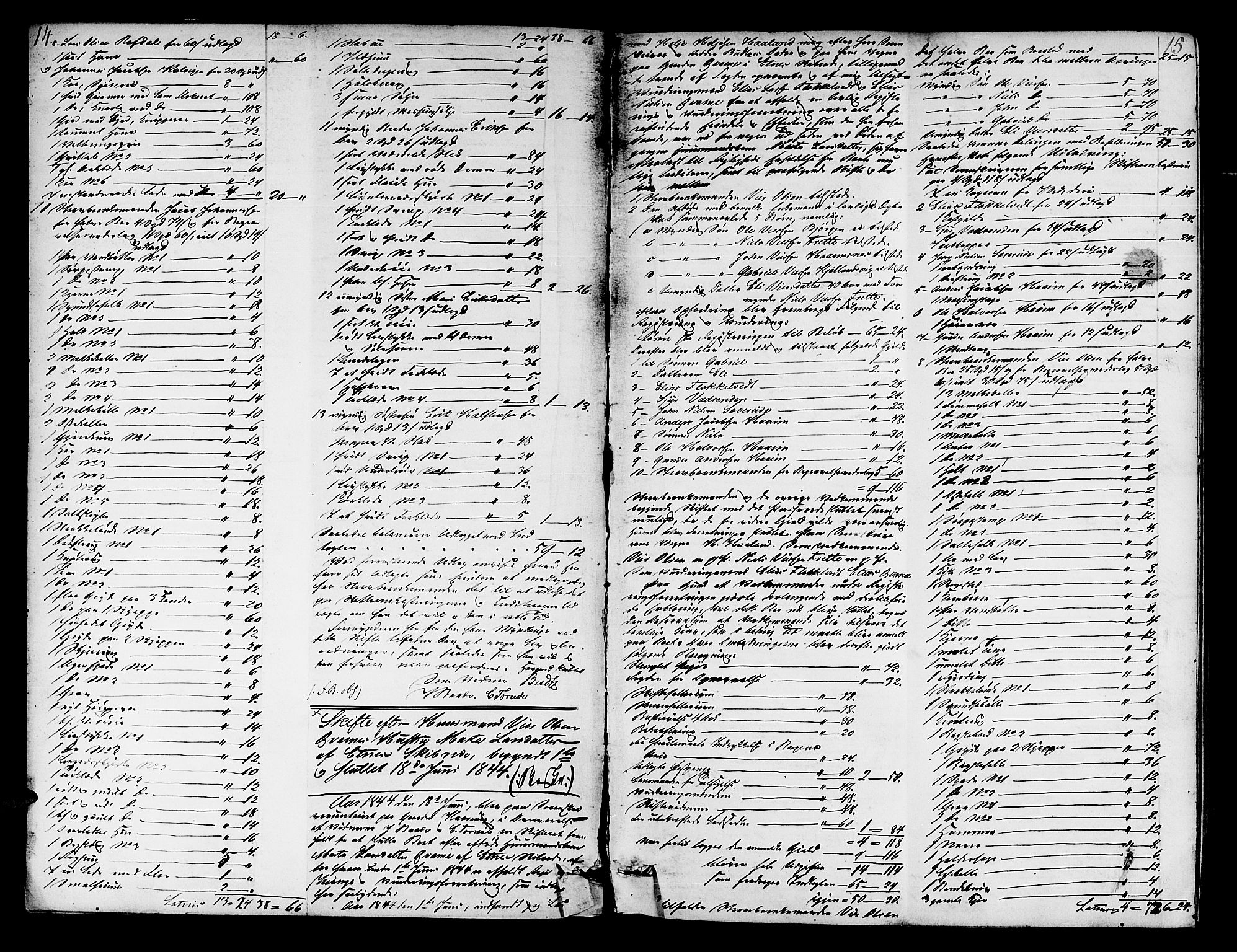 Sunnhordland sorenskrivar, AV/SAB-A-2401/1/H/Ha/Hae/L0004: Skifteprotokollar. Skånevik, Etne, Fjelberg og Kvinnherad. Register i protokoll, 1844-1859, p. 14-15