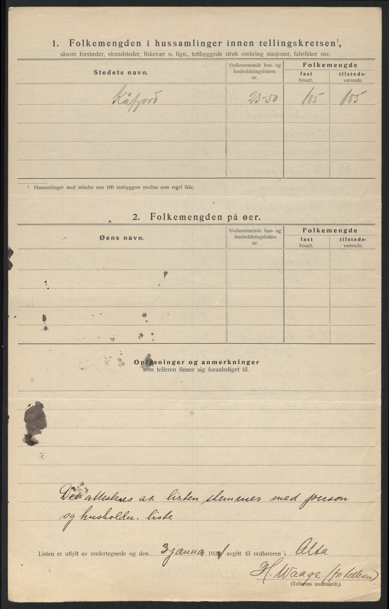 SATØ, 1920 census for Alta, 1920, p. 8