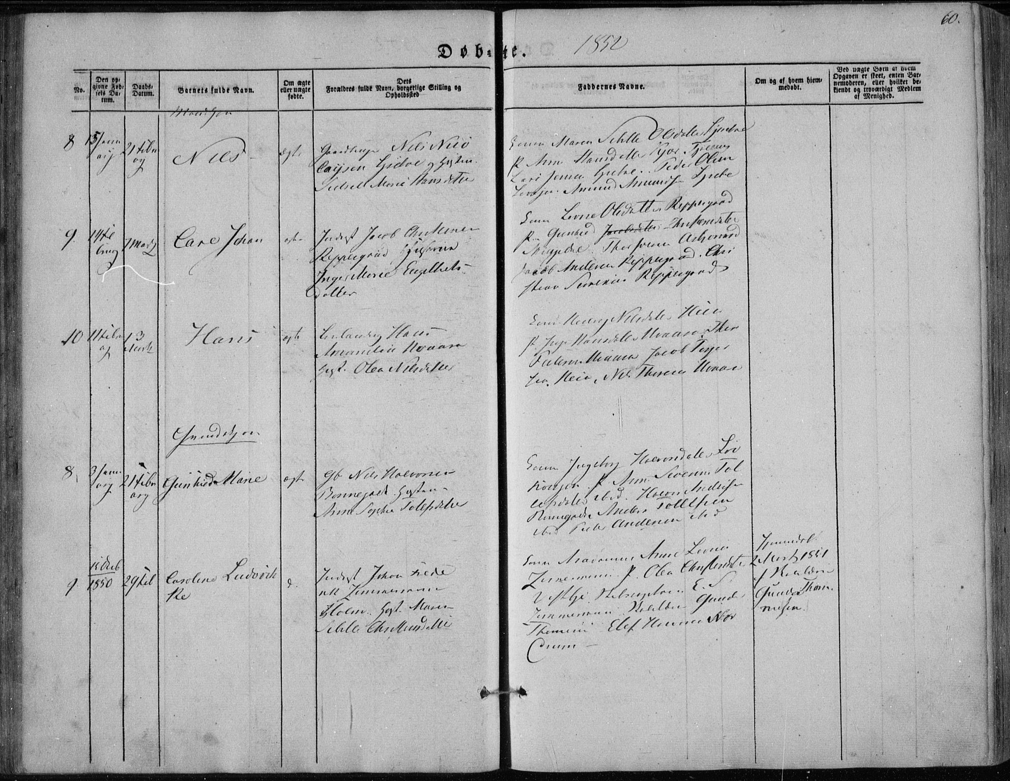 Hedrum kirkebøker, AV/SAKO-A-344/F/Fa/L0006: Parish register (official) no. I 6, 1849-1857, p. 60