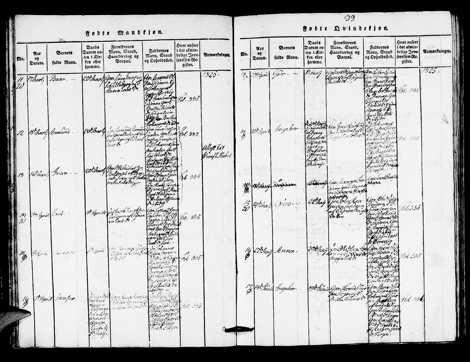 Kvam sokneprestembete, SAB/A-76201/H/Hab: Parish register (copy) no. A 1, 1818-1832, p. 39