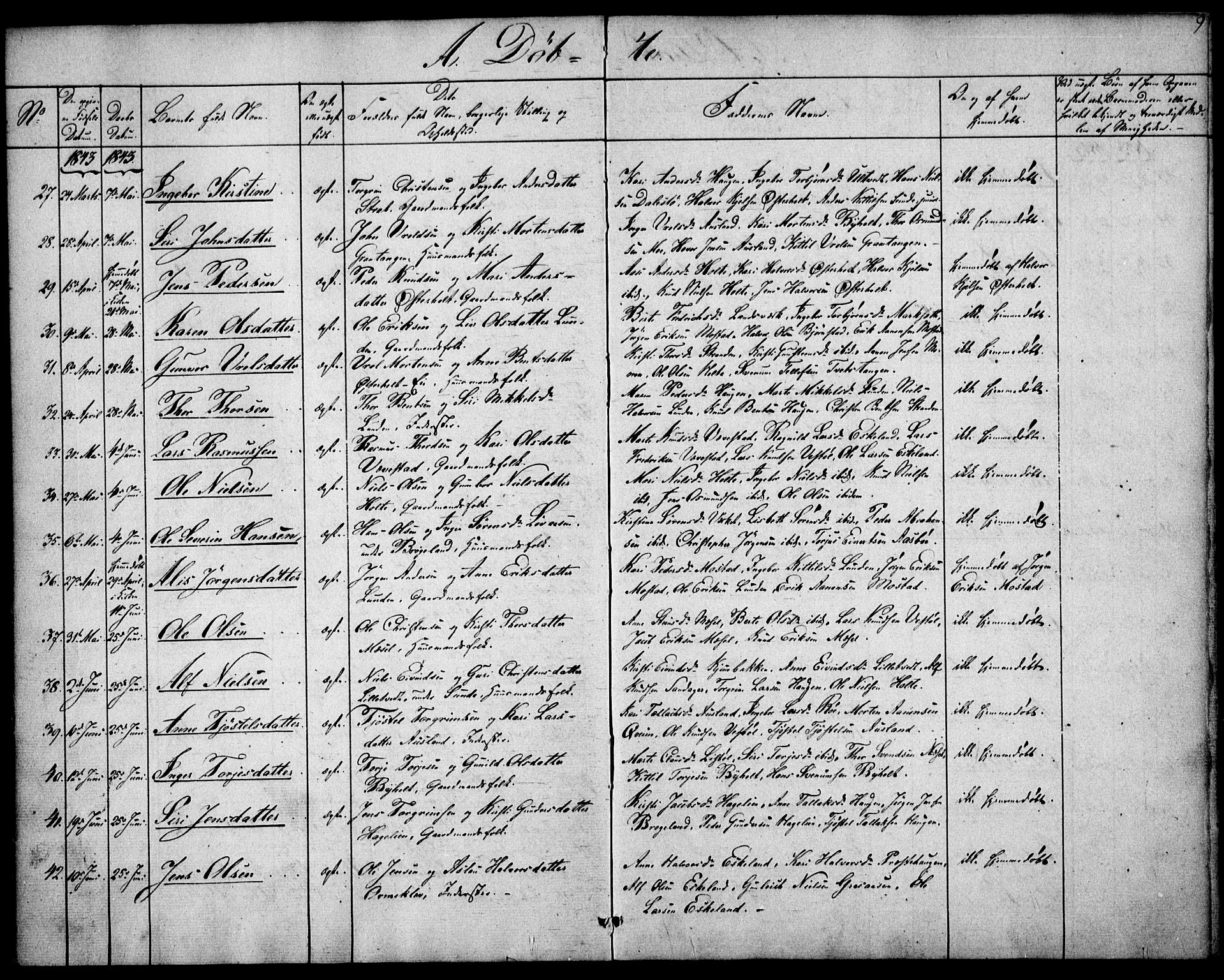 Gjerstad sokneprestkontor, SAK/1111-0014/F/Fa/Faa/L0006: Parish register (official) no. A 6, 1841-1857, p. 9